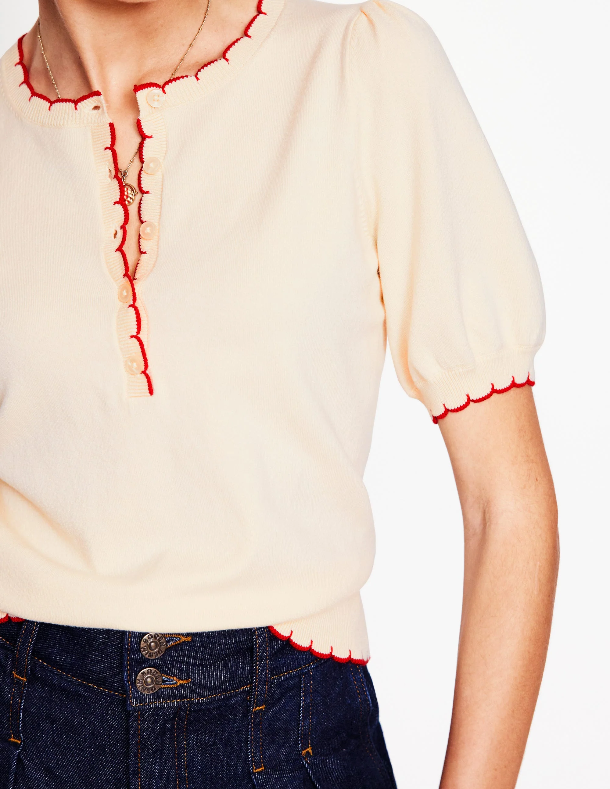 Pru T-Shirt mit Muschelsaum-Warmes Naturweiß - Image 2