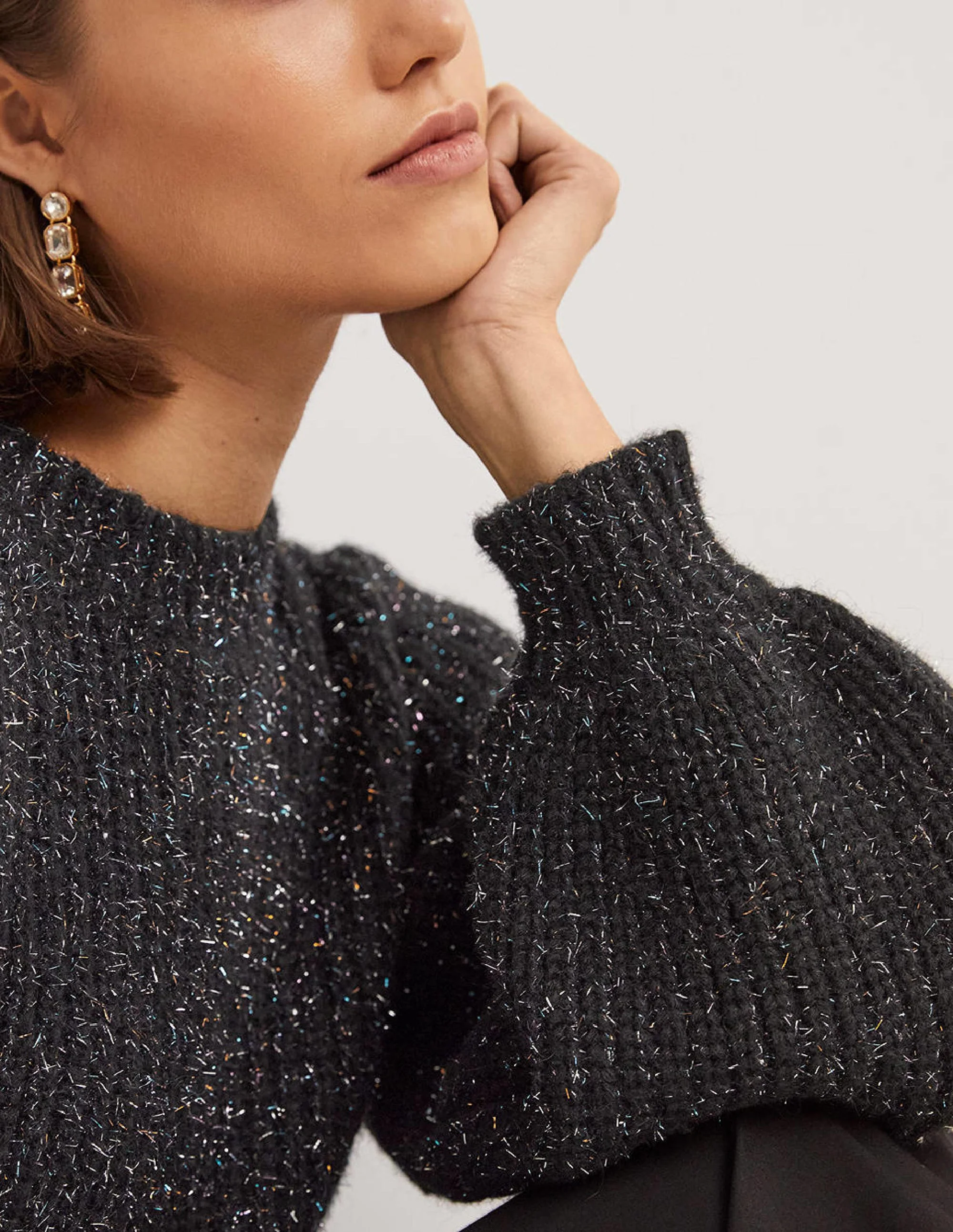 Pullover aus Grobrippstrick-Schwarz, Glitzer - Image 5