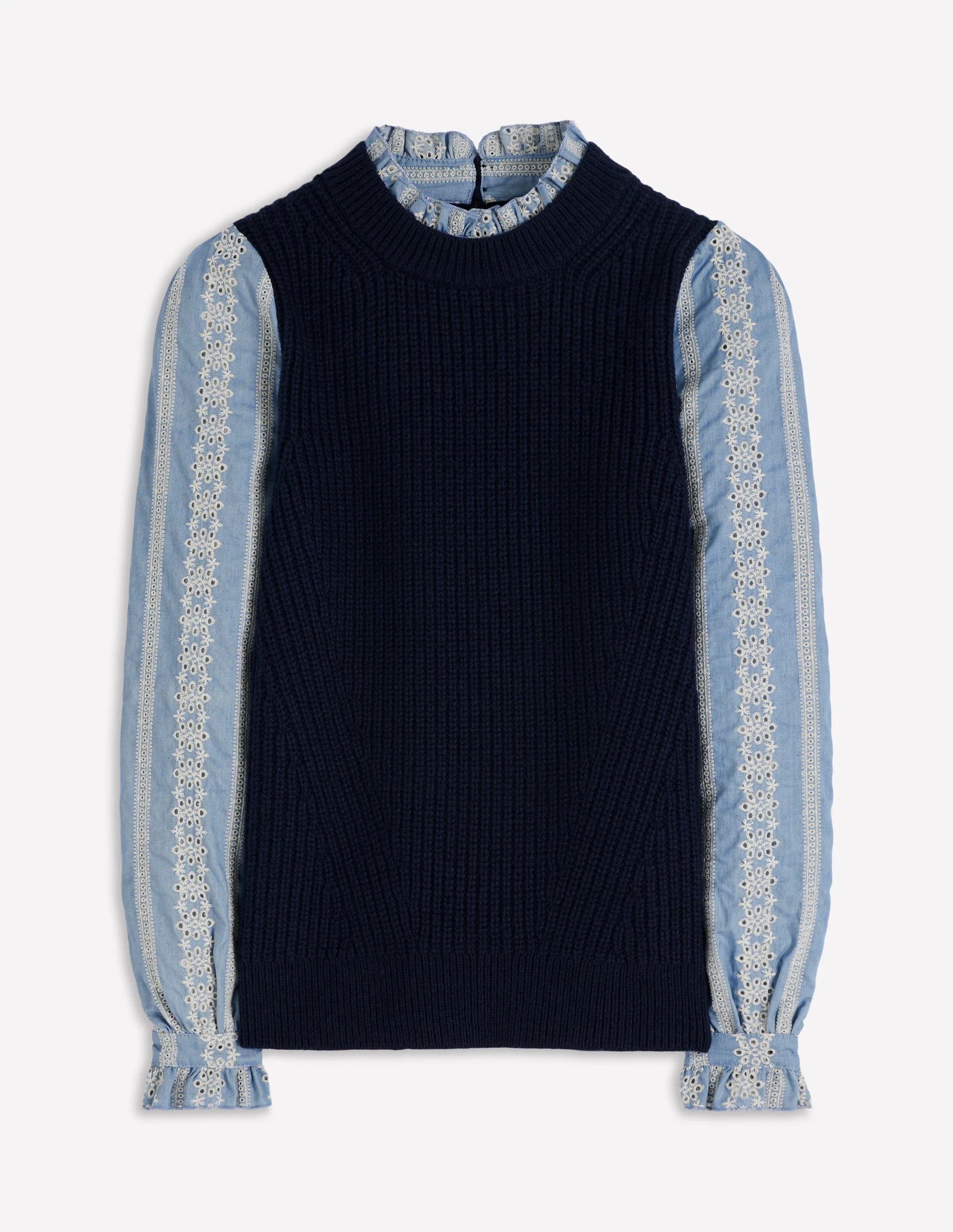 Pullover aus Strick- und Webmix-Marineblau - Image 6