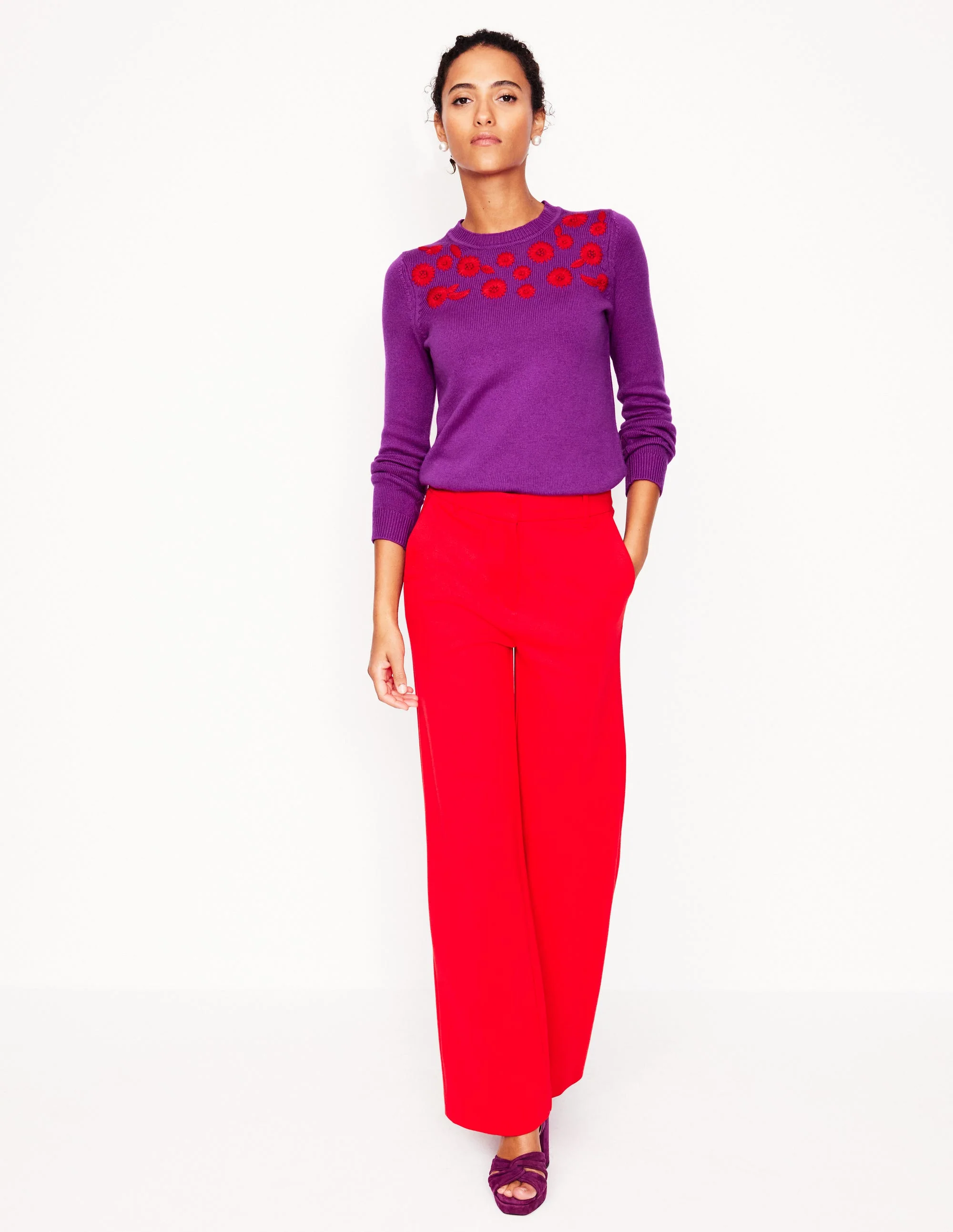 Pullover mit Blumenstickerei-Amethystviolett - Image 4