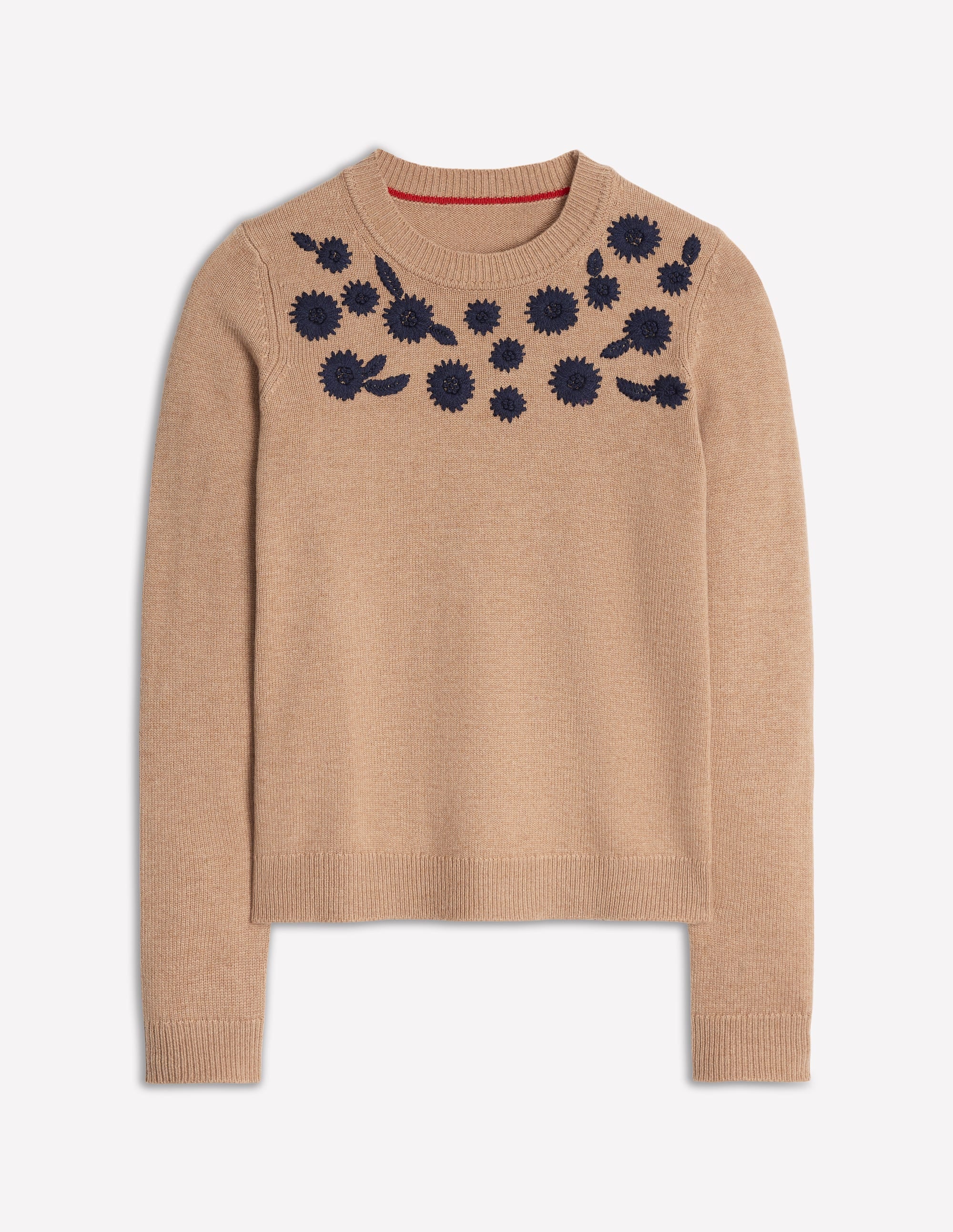 Pullover mit Blumenstickerei-Camel Meliert - Image 5