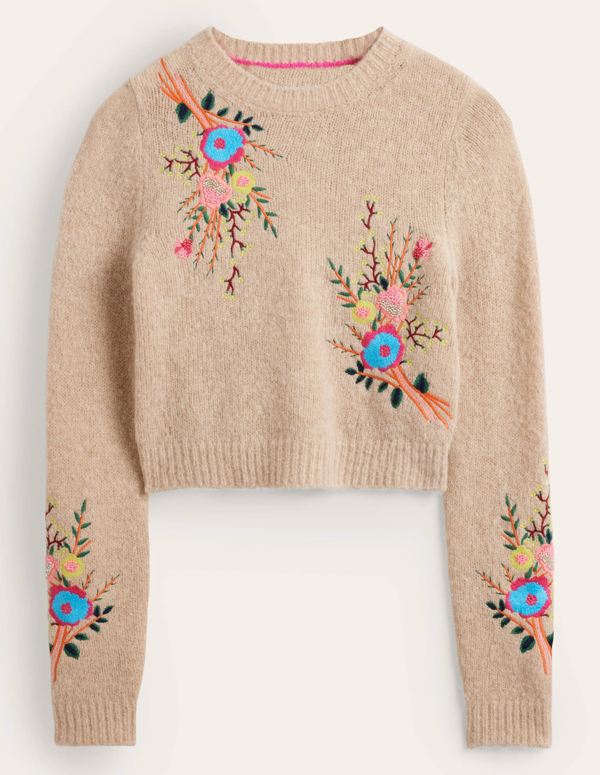 Pullover mit Blumenstickerei-Mausbraun Melange, Blumenmuster - Image 6