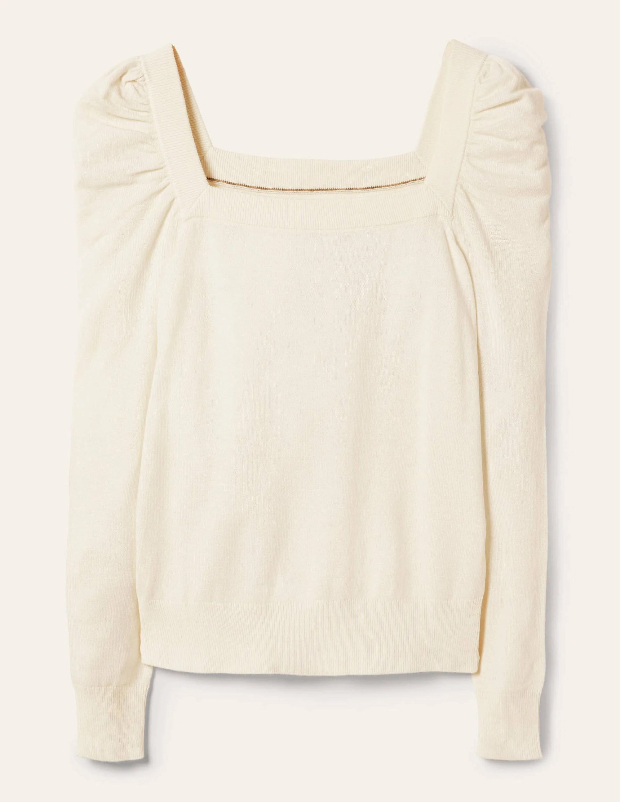 Pullover mit eckigem Ausschnitt und Puffärmeln-Naturweiß - Image 5
