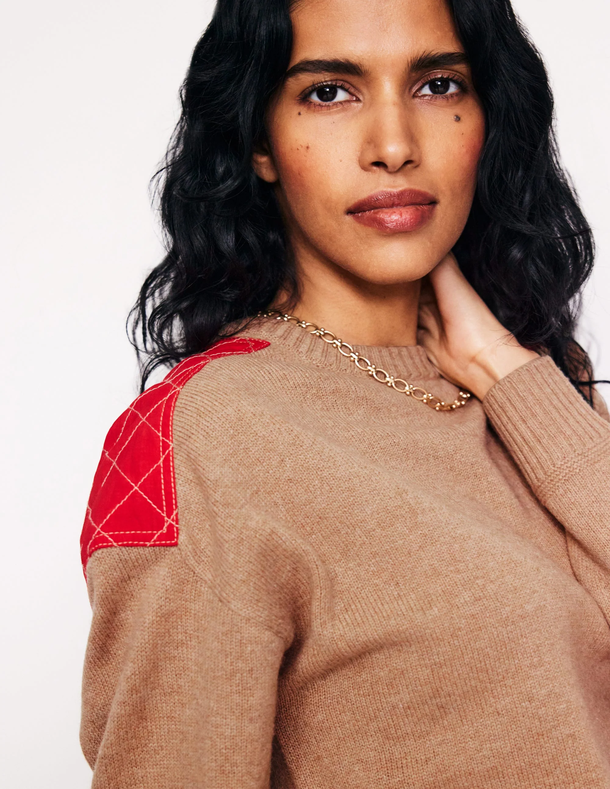 Pullover mit gesteppten Aufnähern-Camel Meliert - Image 2