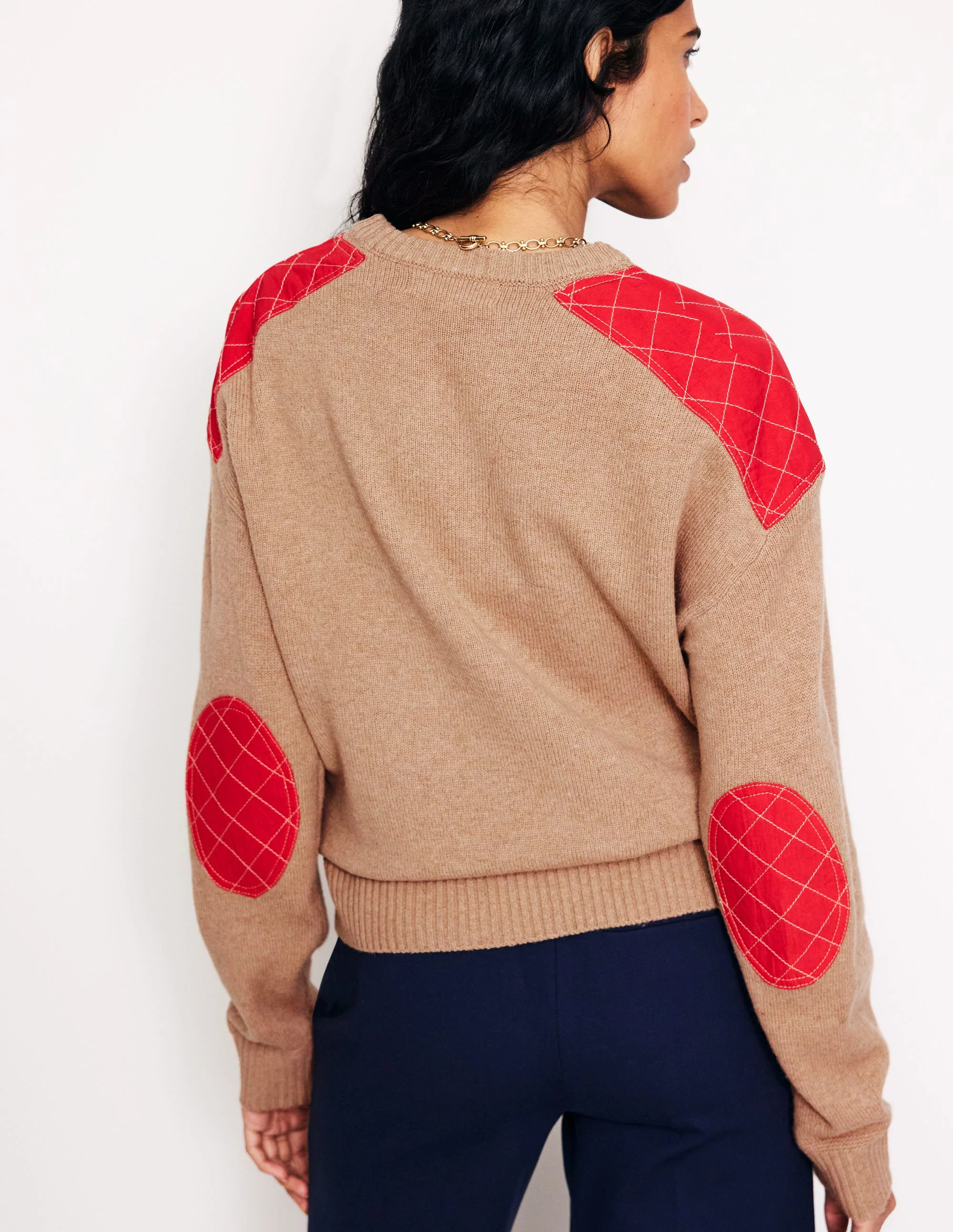 Pullover mit gesteppten Aufnähern-Camel Meliert - Image 3