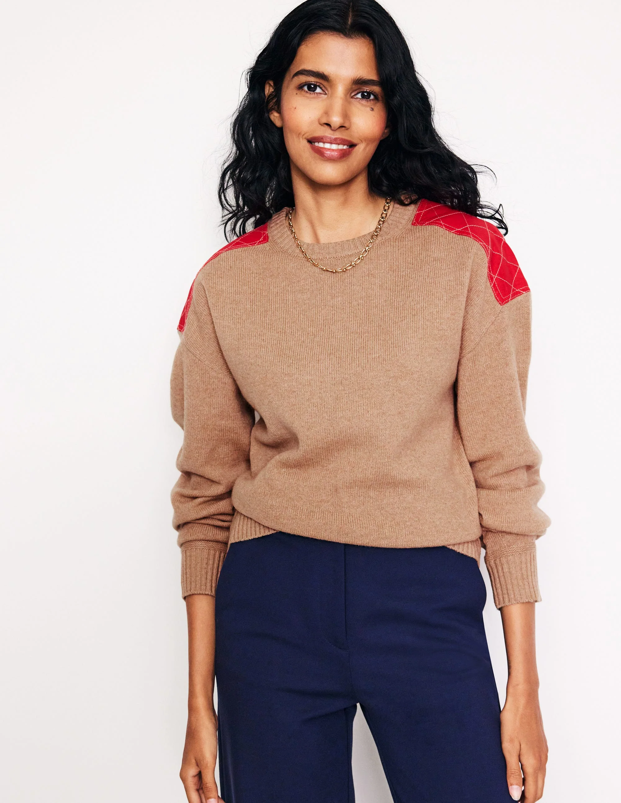 Pullover mit gesteppten Aufnähern-Camel Meliert - Image 4