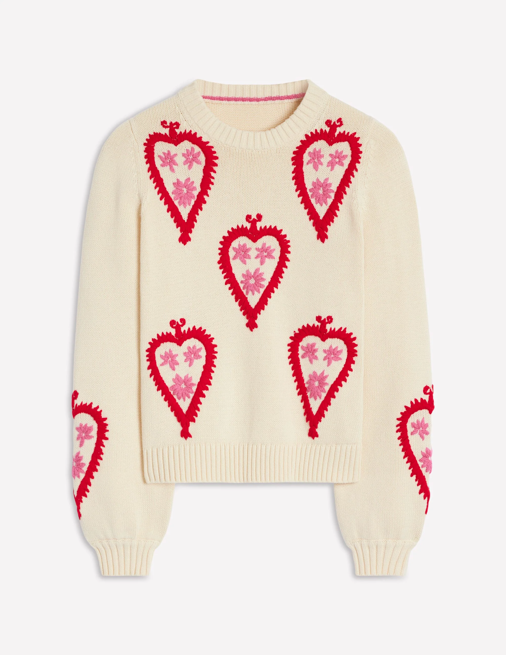 Pullover mit Grafikstickerei-Warmes Naturweiß, Herzen - Image 5