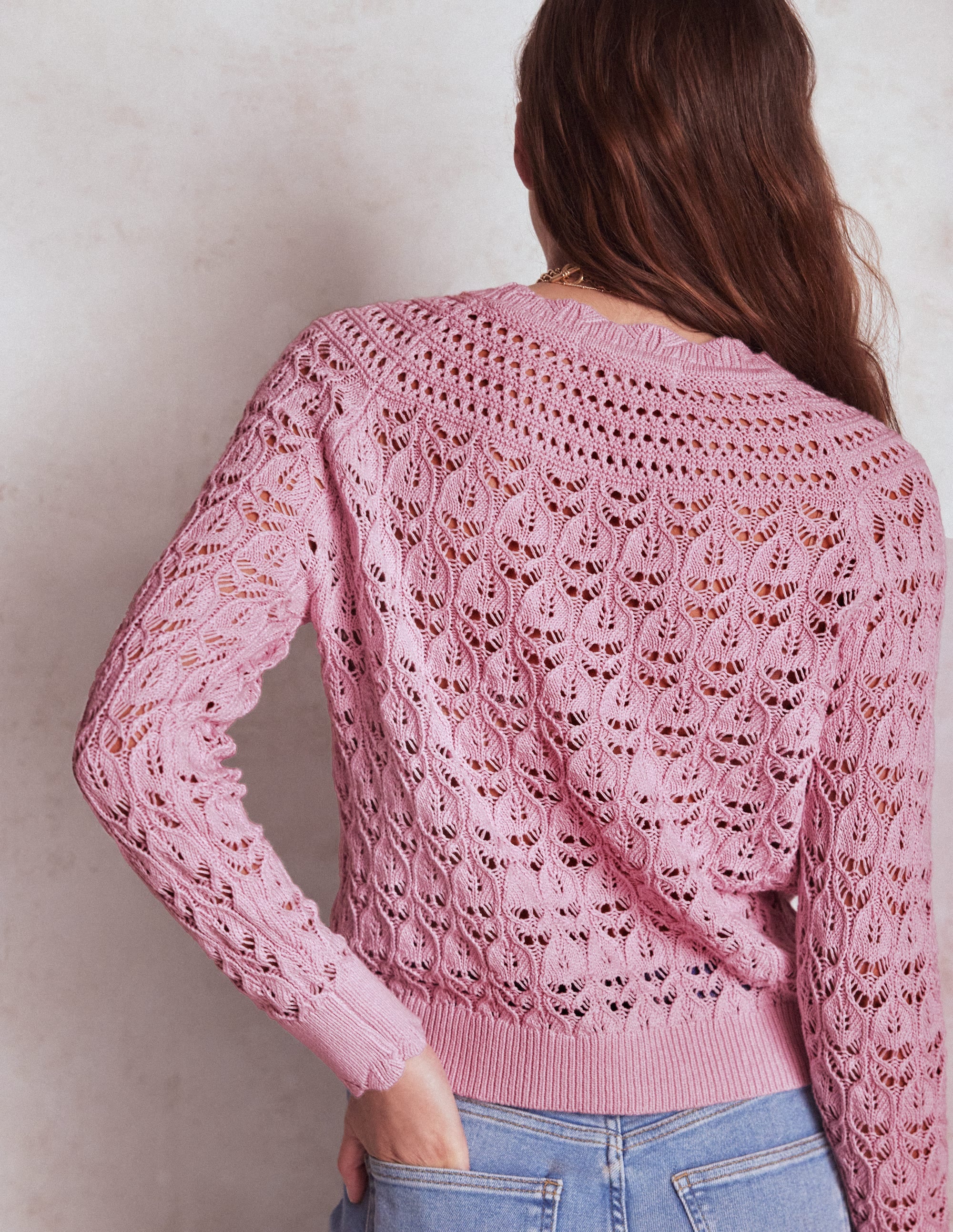 Pullover mit Häkel-Muster-Mix-Kirschblütenrosa - Image 3