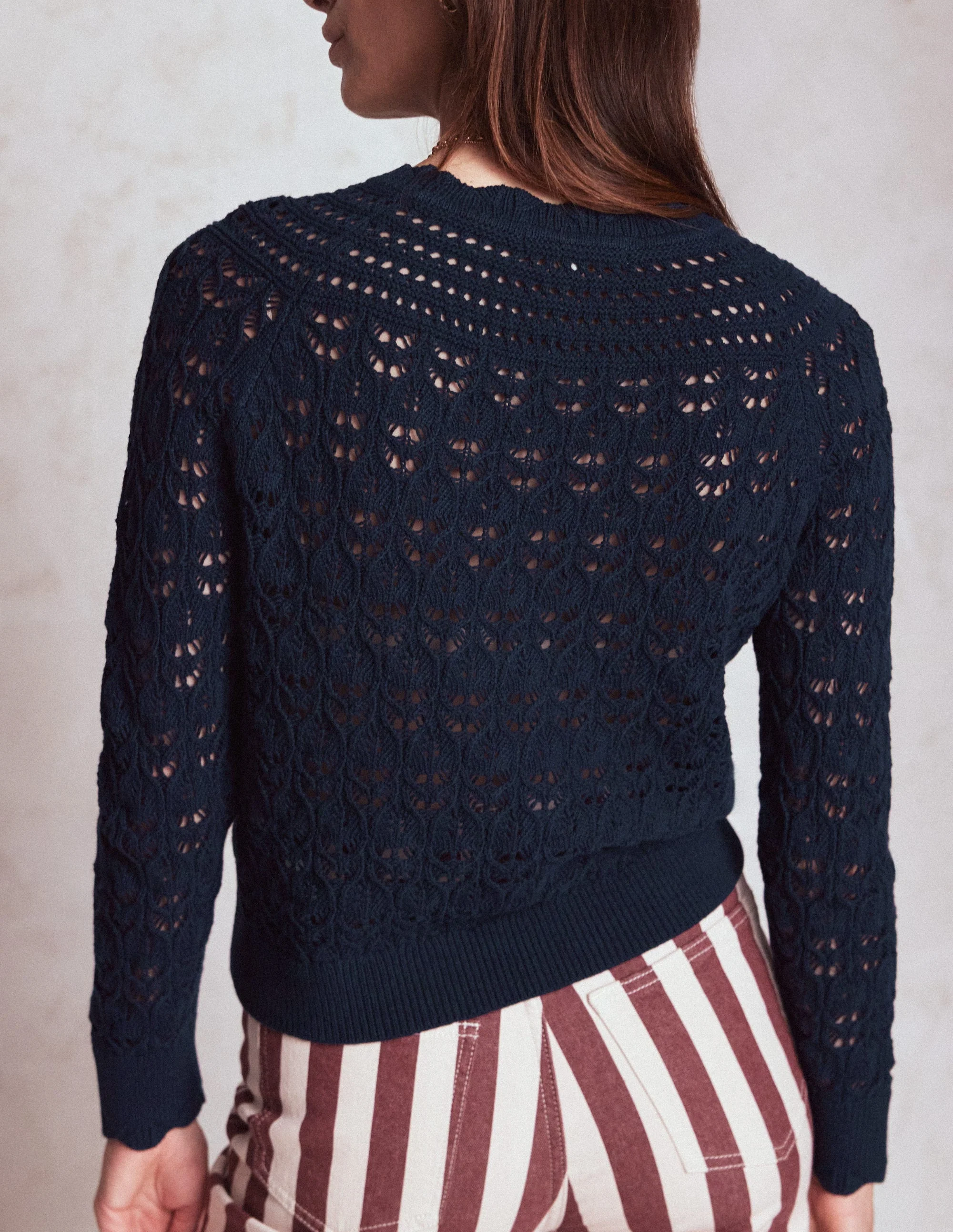 Pullover mit Häkel-Muster-Mix-Marineblau - Image 3