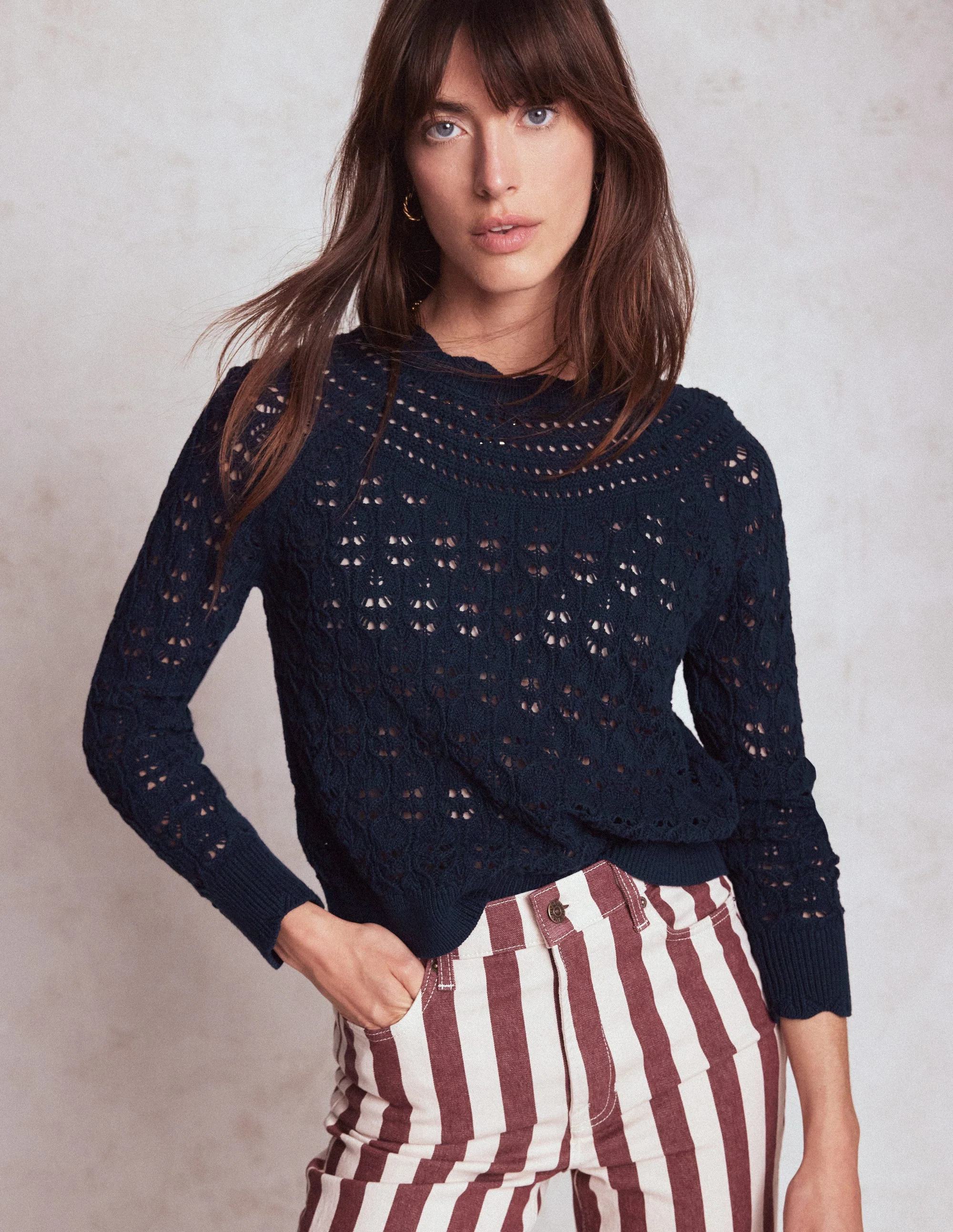 Pullover mit Häkel-Muster-Mix-Marineblau - Image 4