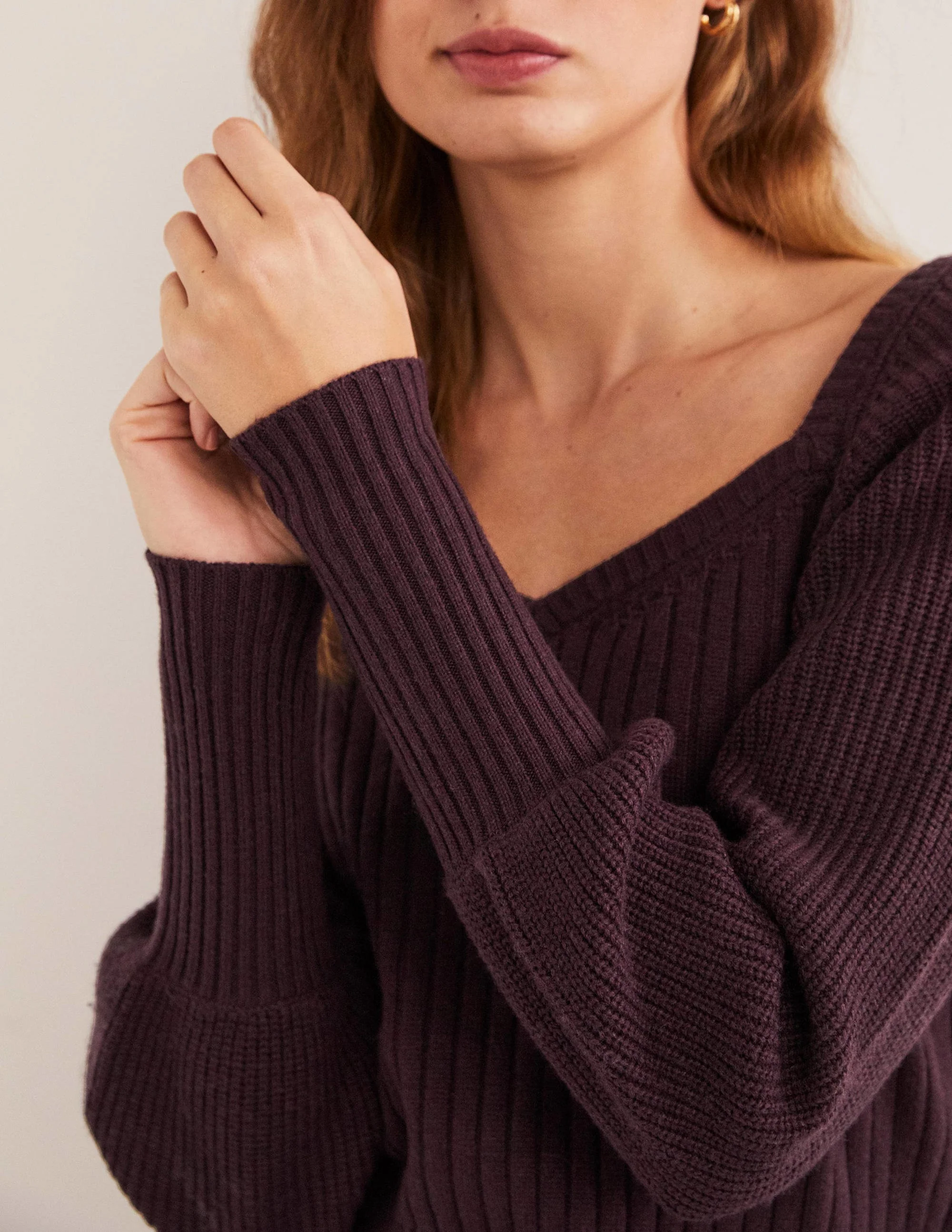 Pullover mit Herzausschnitt und Blousonärmeln-Feigen-Violett - Image 2
