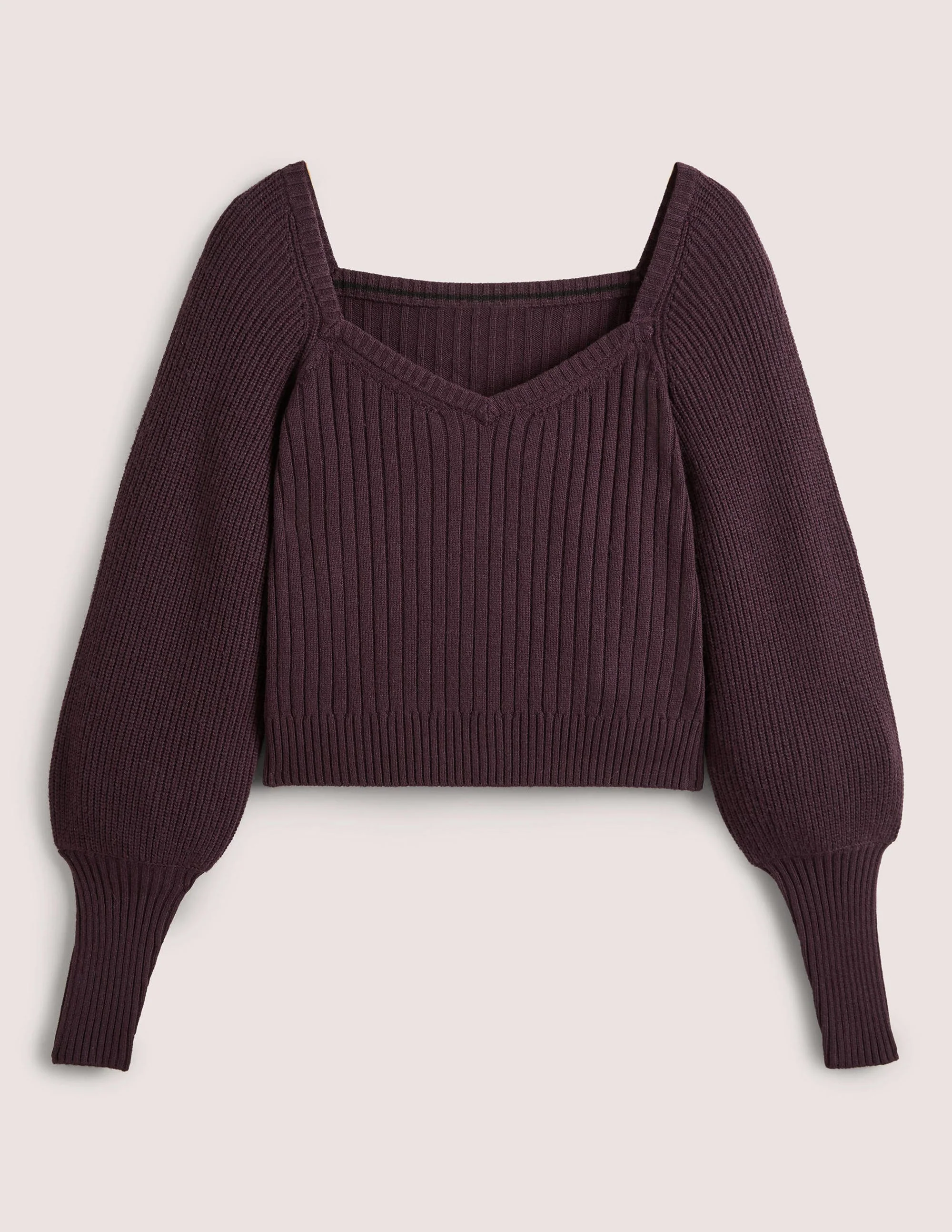 Pullover mit Herzausschnitt und Blousonärmeln-Feigen-Violett - Image 6