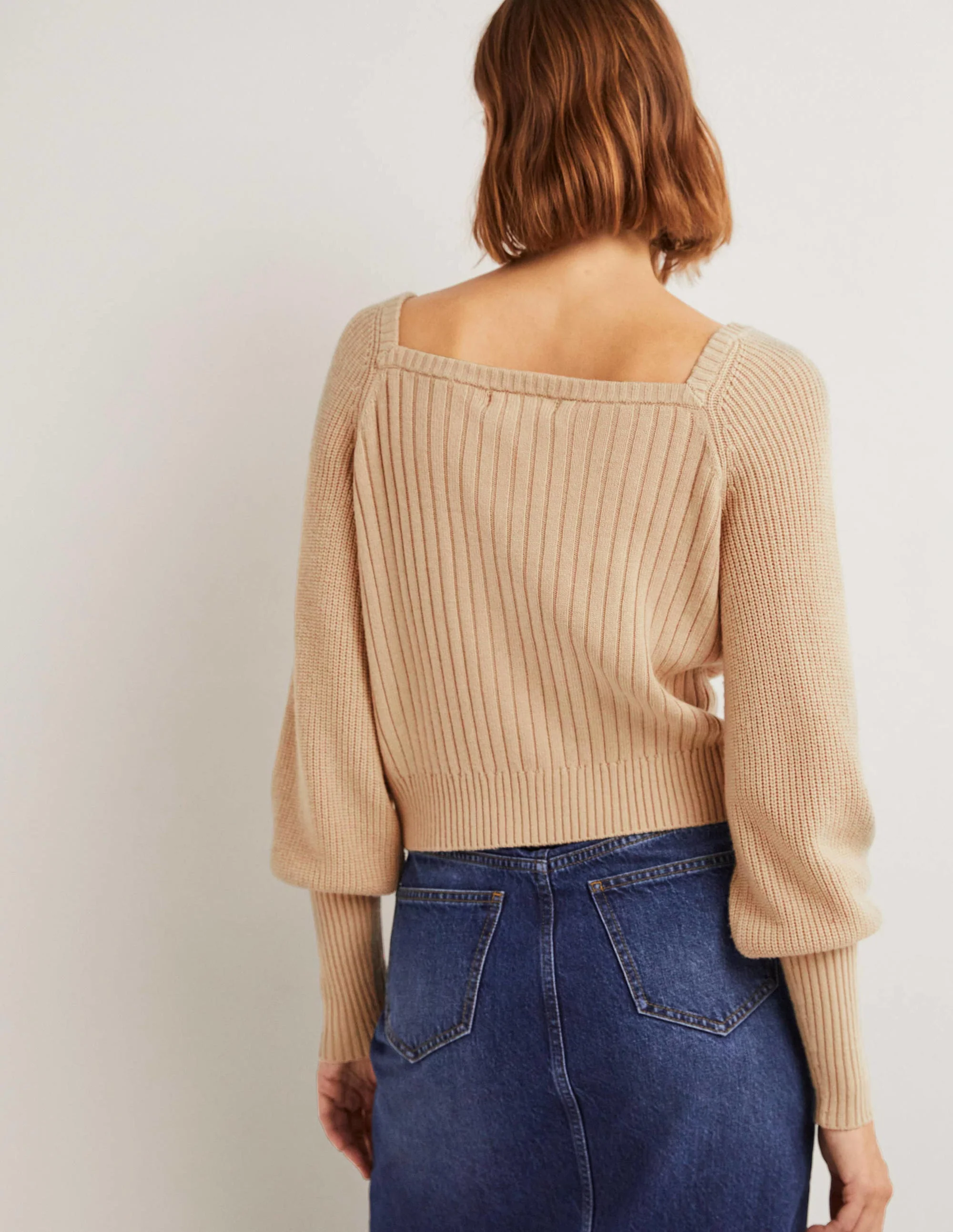 Pullover mit Herzausschnitt und Blousonärmeln-Mausbraun Melange - Image 3