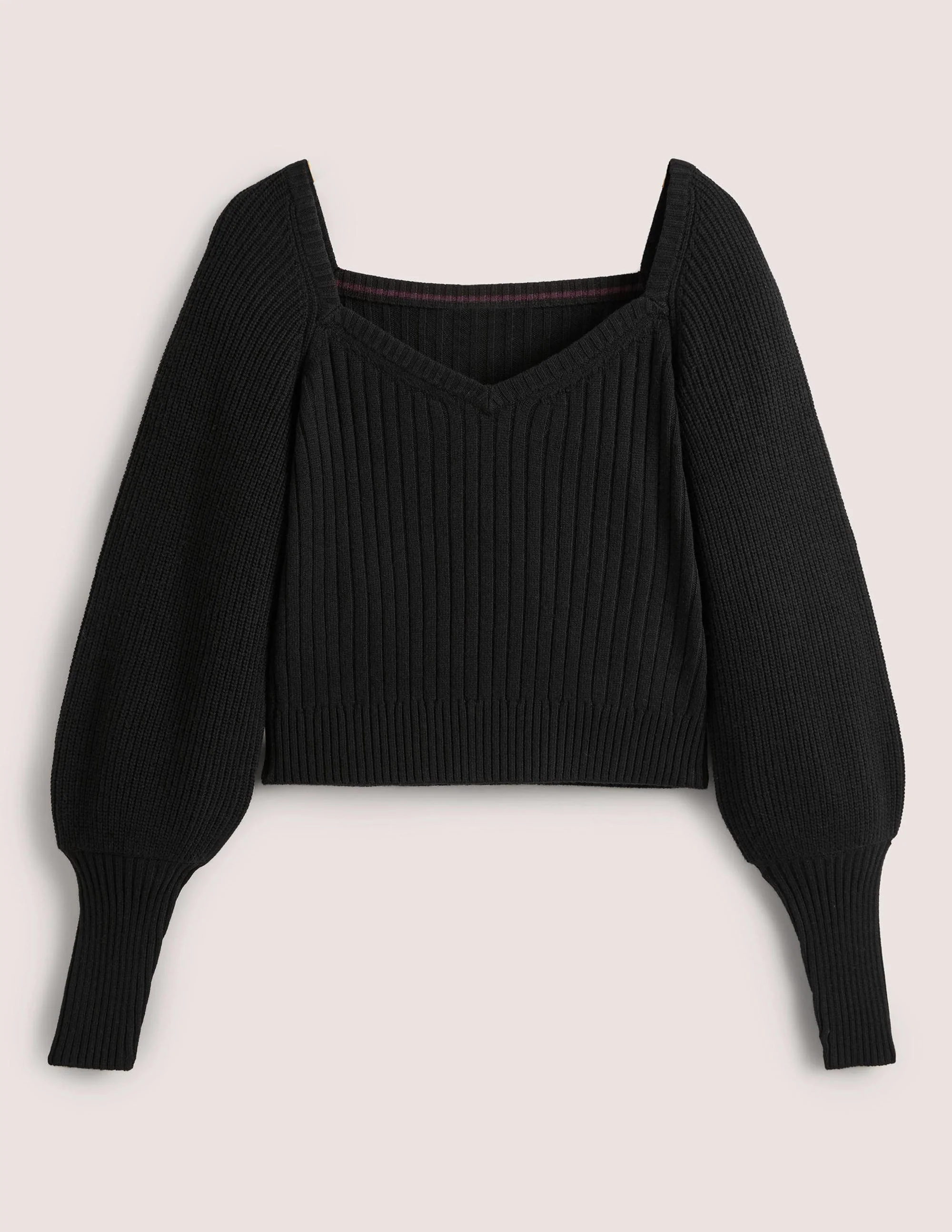Pullover mit Herzausschnitt und Blousonärmeln-Schwarz - Image 5