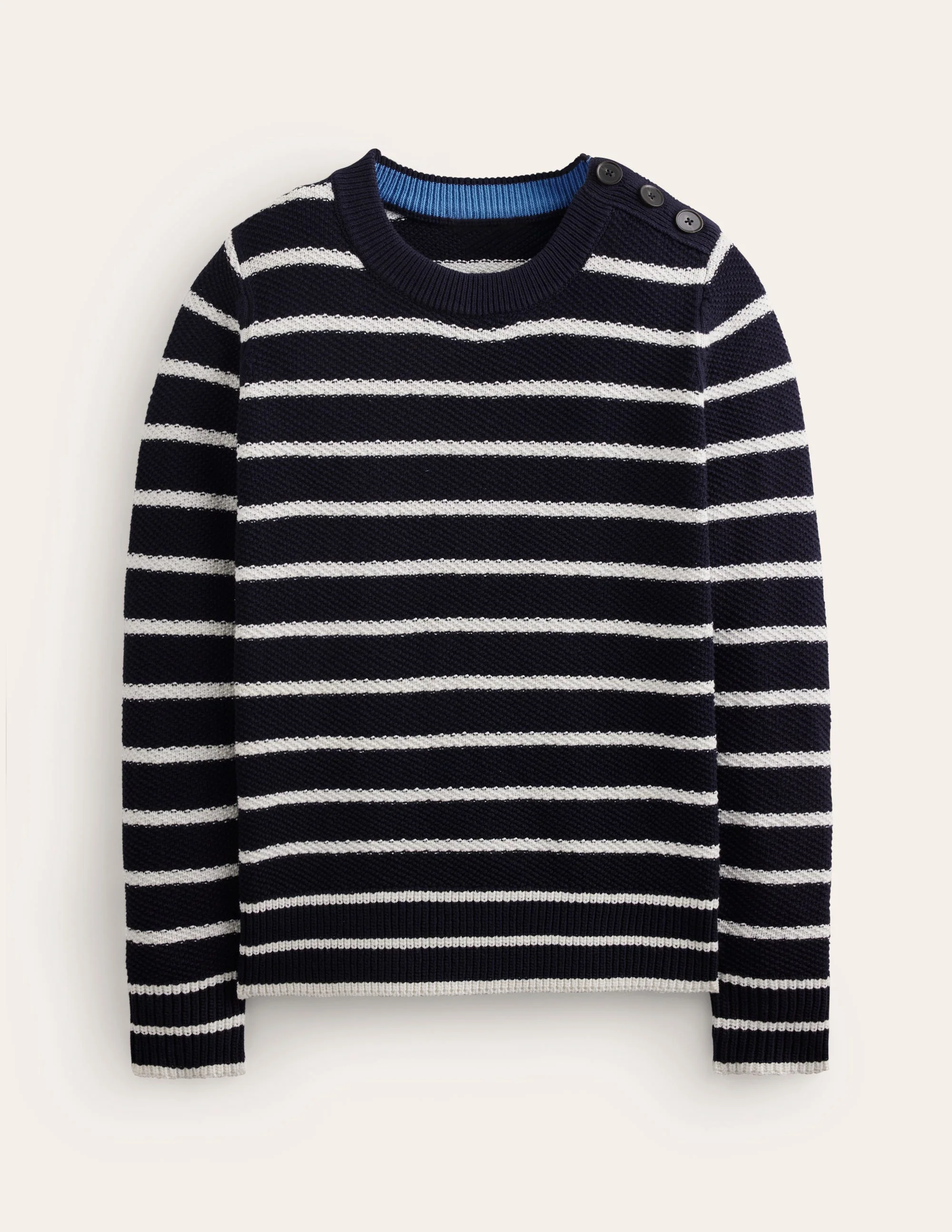 Pullover mit Knopfdetail und Ziernaht-Marineblau/Warmes Naturweiß - Image 5