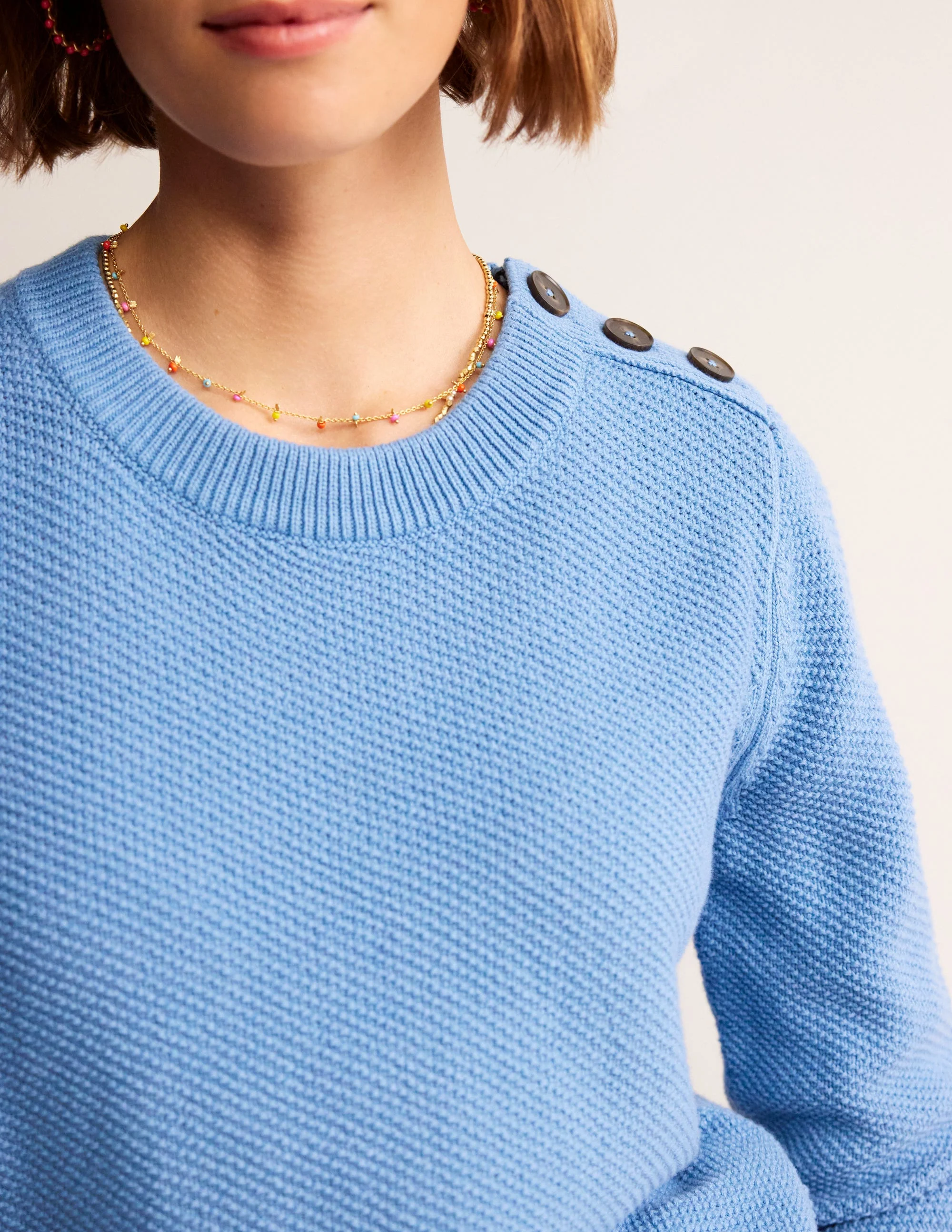 Pullover mit Knopfdetail und Ziernaht-Porzellanblau - Image 2