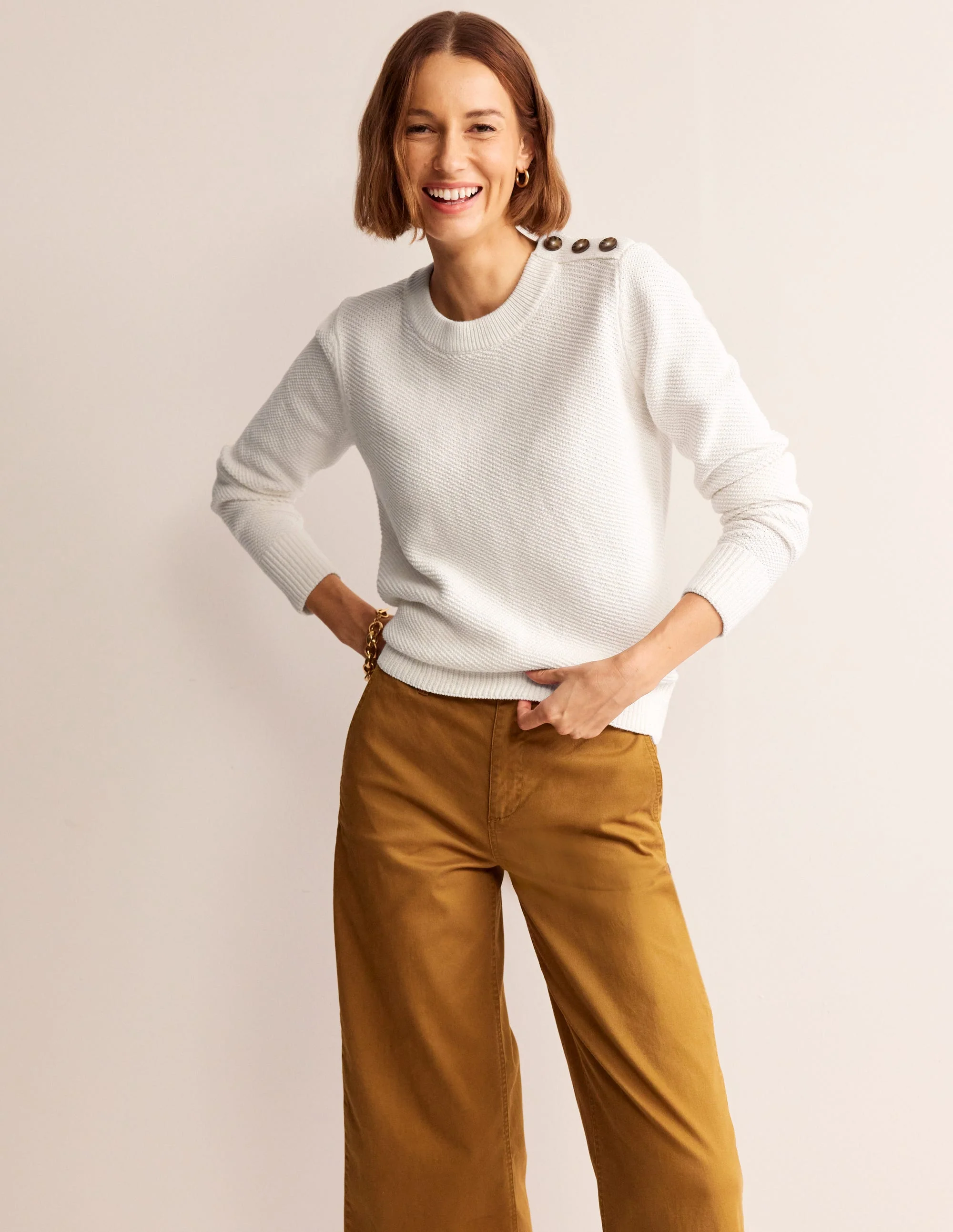 Pullover mit Knopfdetail und Ziernaht-Warmes Naturweiß - Image 2