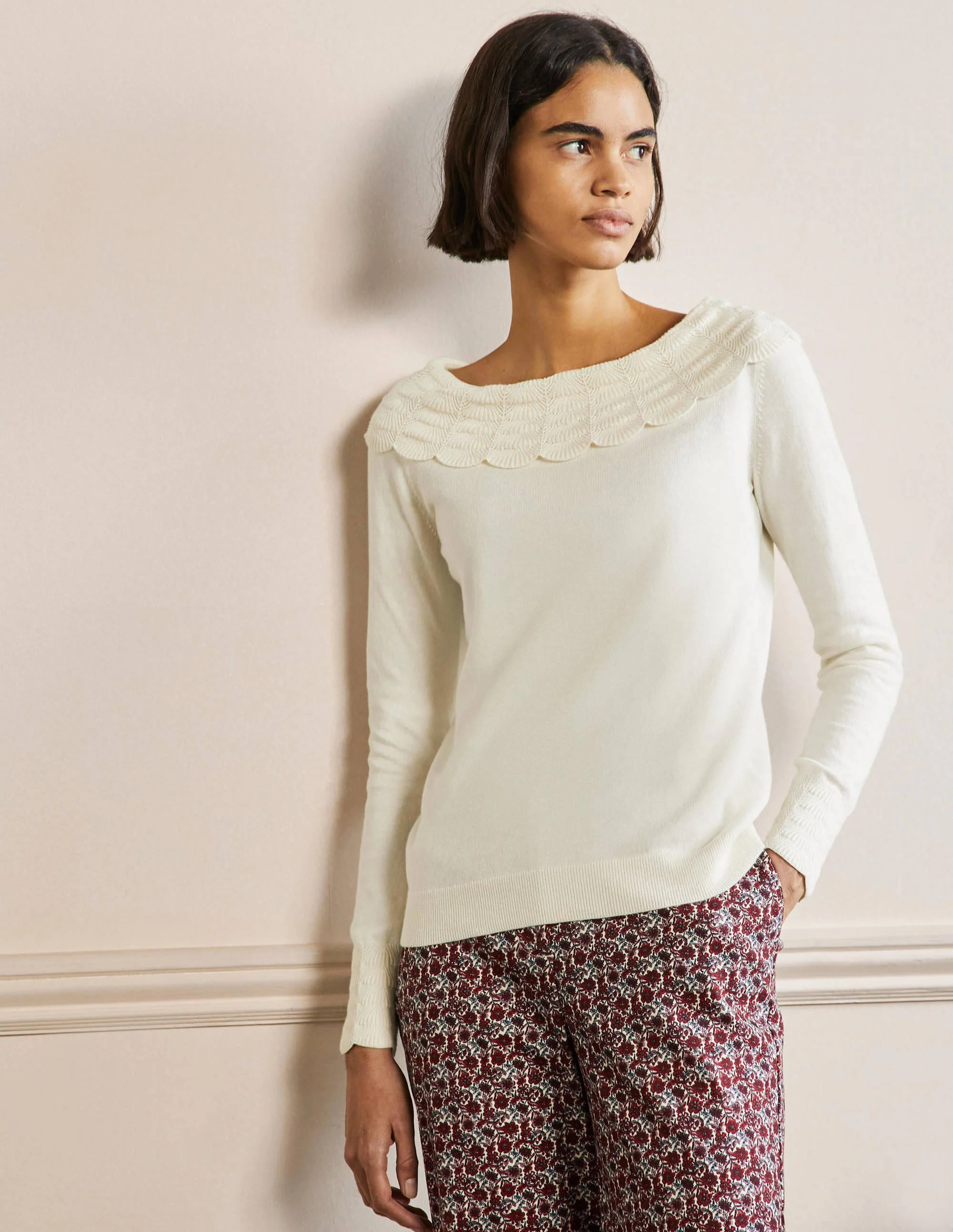Pullover mit Kragen und Schnürung am Rücken-Naturweiß - Image 4