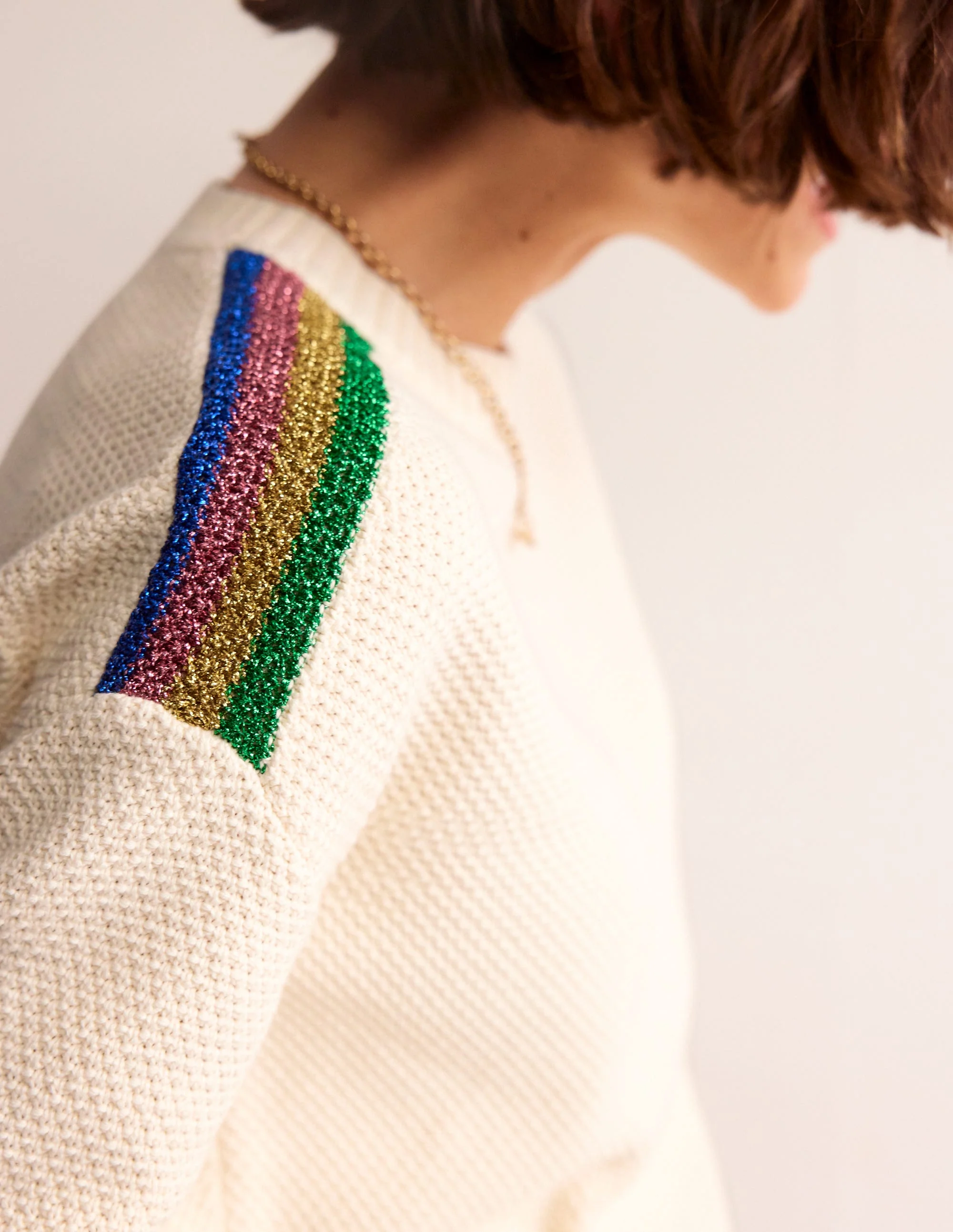 Pullover mit Metallic-Streifen-Warmes Naturweiß - Image 3