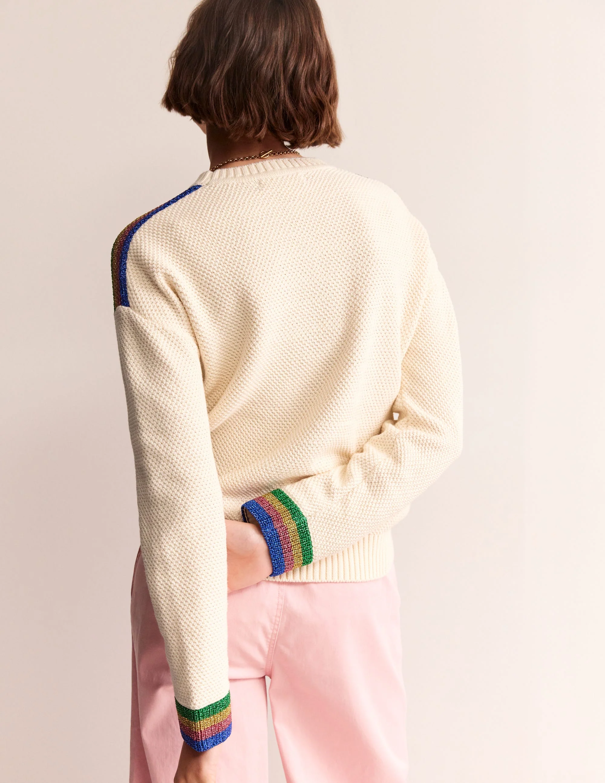 Pullover mit Metallic-Streifen-Warmes Naturweiß - Image 4