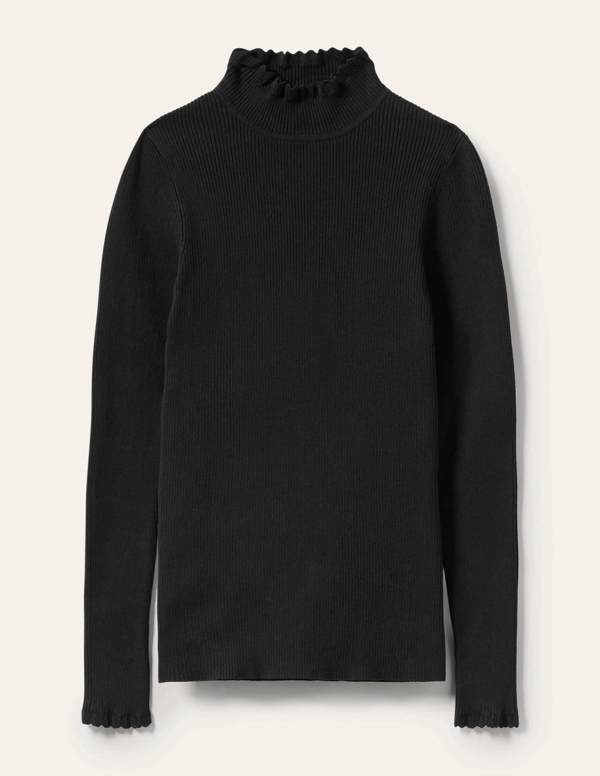 Pullover mit Muschelsaum und hohem Kragen-Schwarz - Image 5