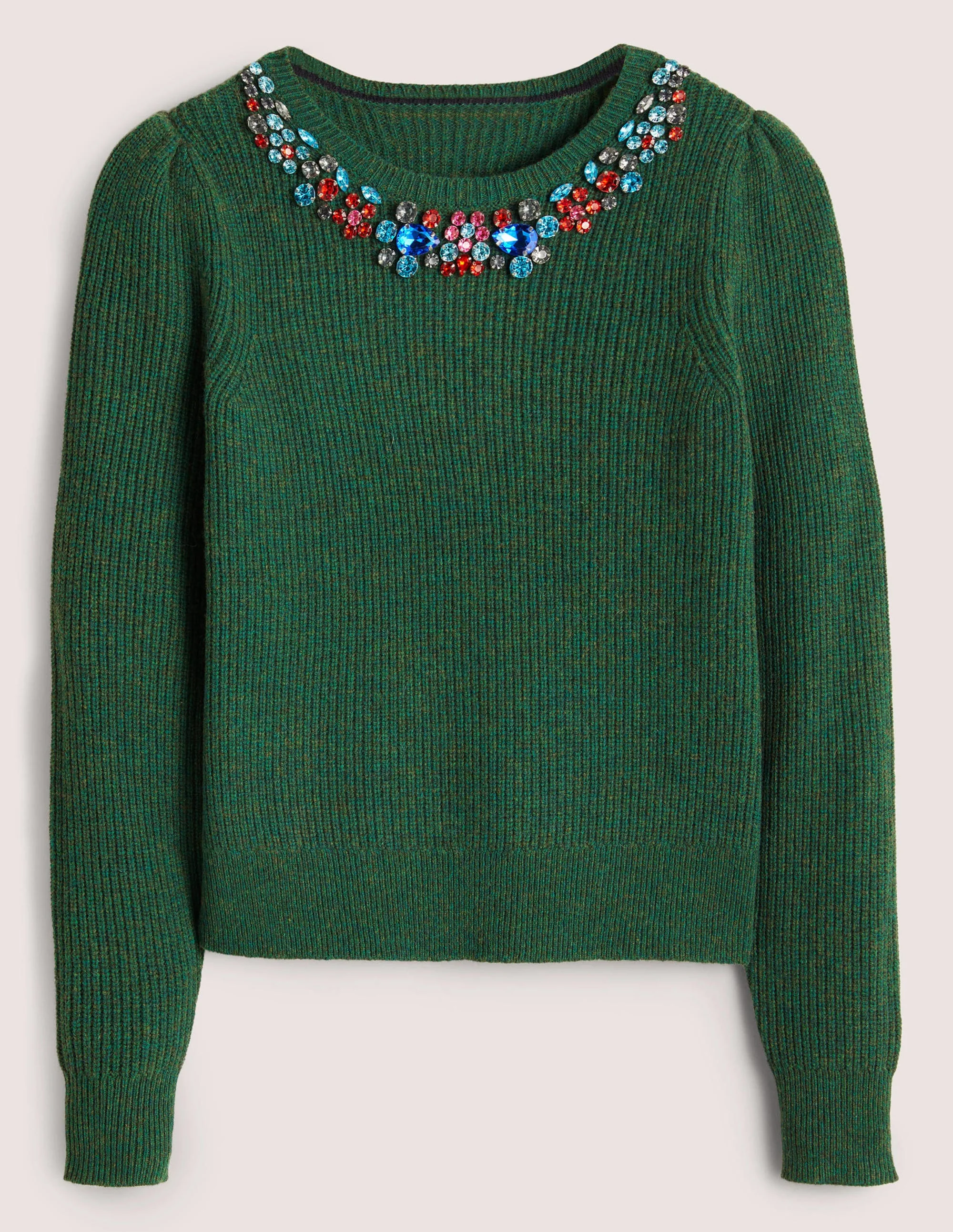 Pullover mit Stickereiverzierung-Dunkelgrün, Verzierter Kragen - Image 6