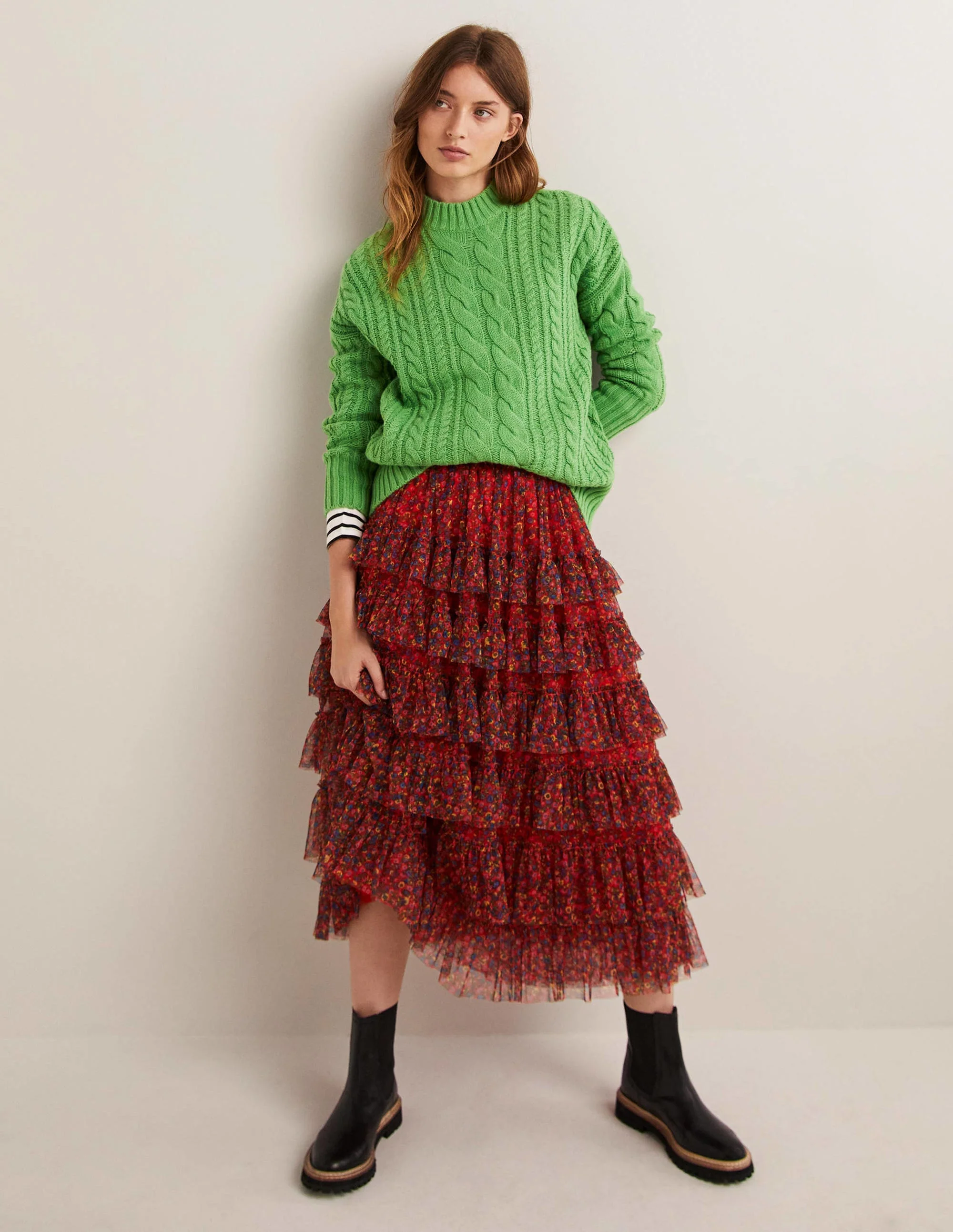 Pullover mit Zopfstrickmuster-Leguangrün