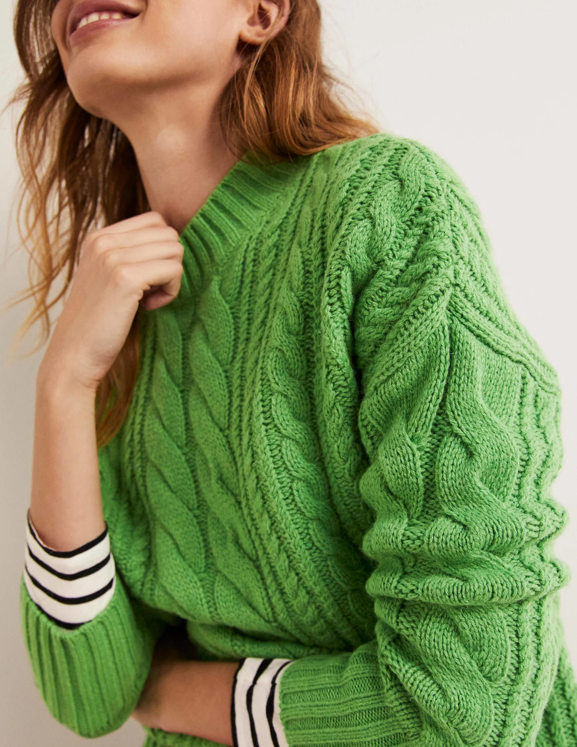 Pullover mit Zopfstrickmuster-Leguangrün - Image 3