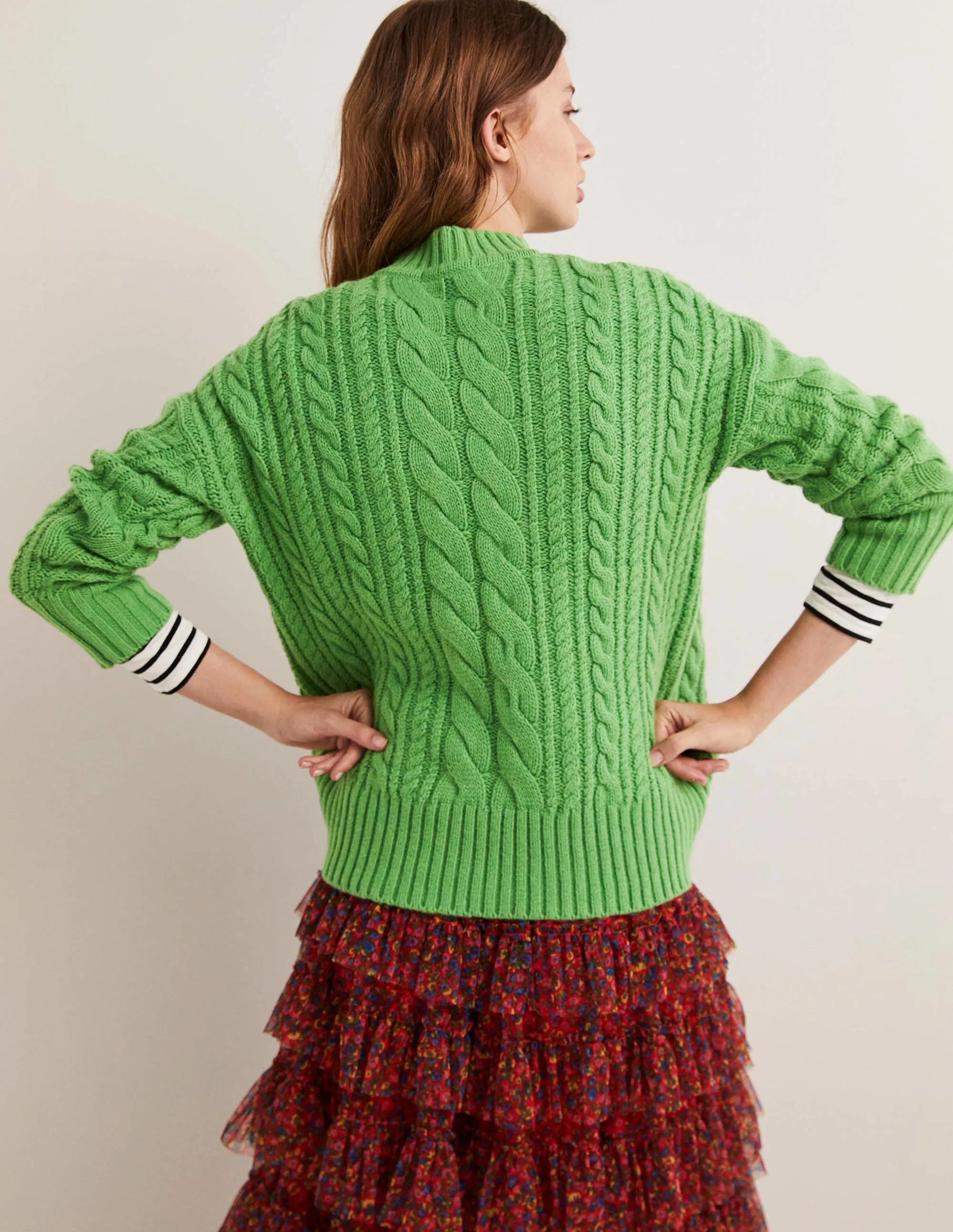 Pullover mit Zopfstrickmuster-Leguangrün - Image 4