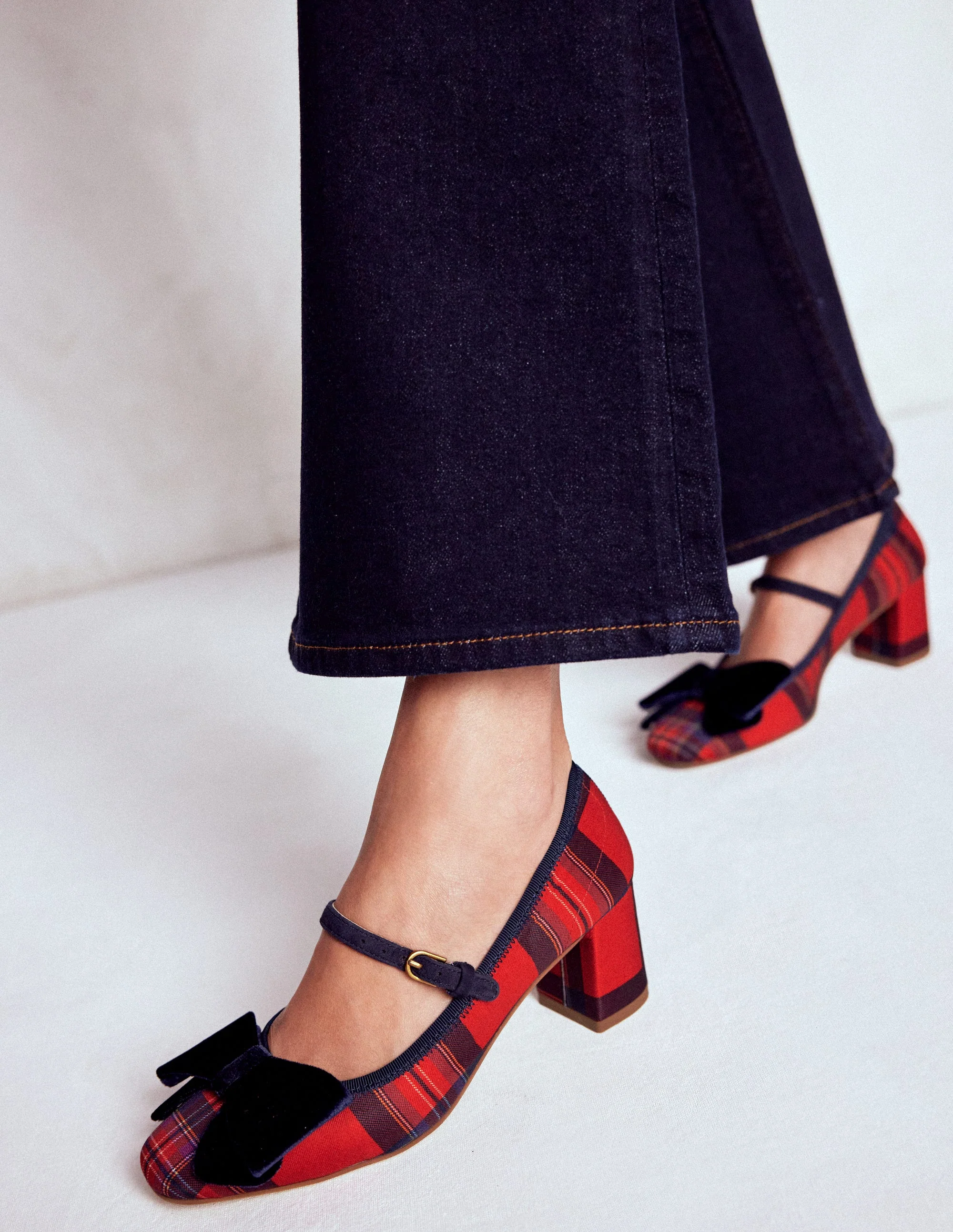 Pumps mit Blockabsatz und Schleifenverzierung-Rot Karo - Image 3