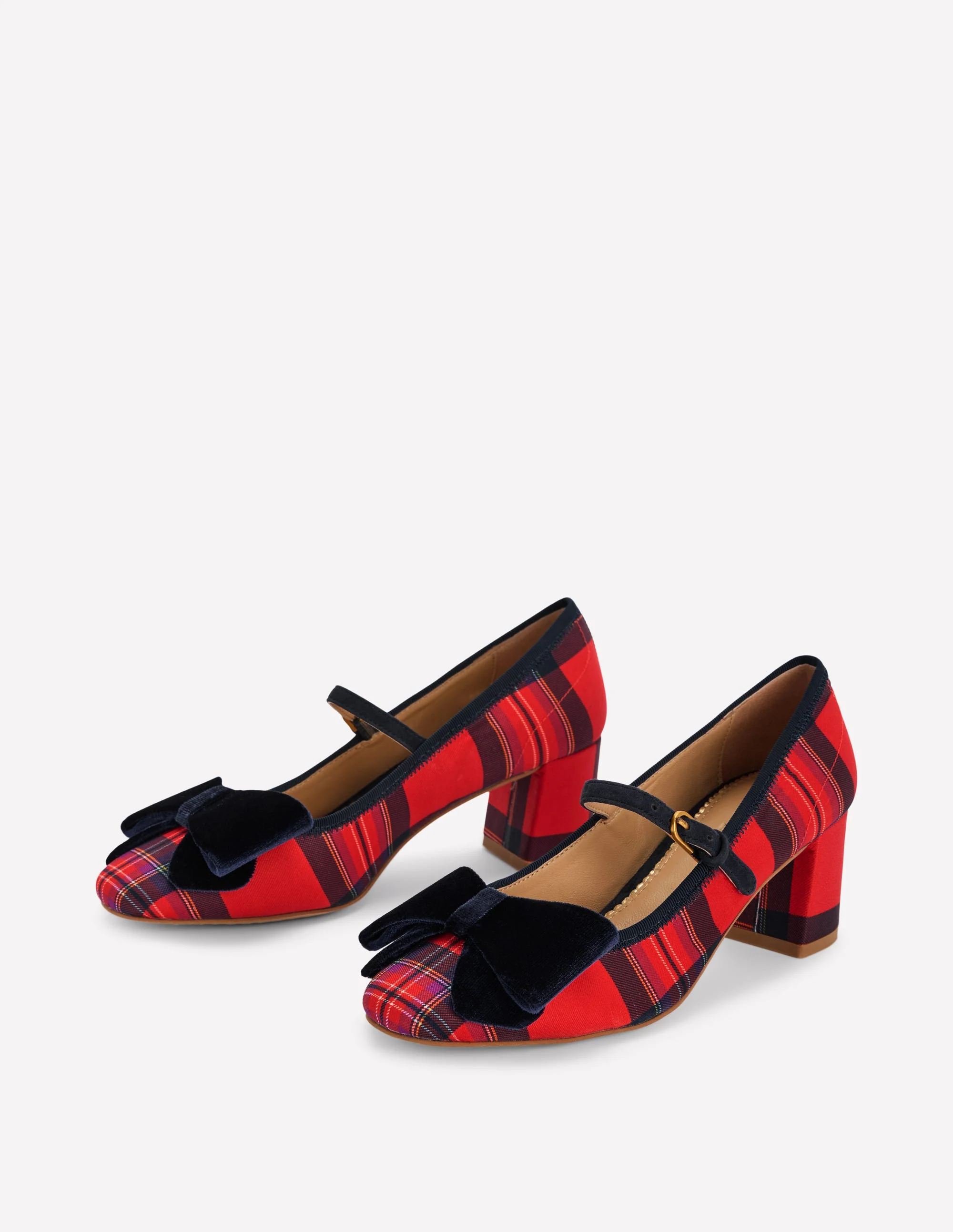 Pumps mit Blockabsatz und Schleifenverzierung-Rot Karo - Image 4