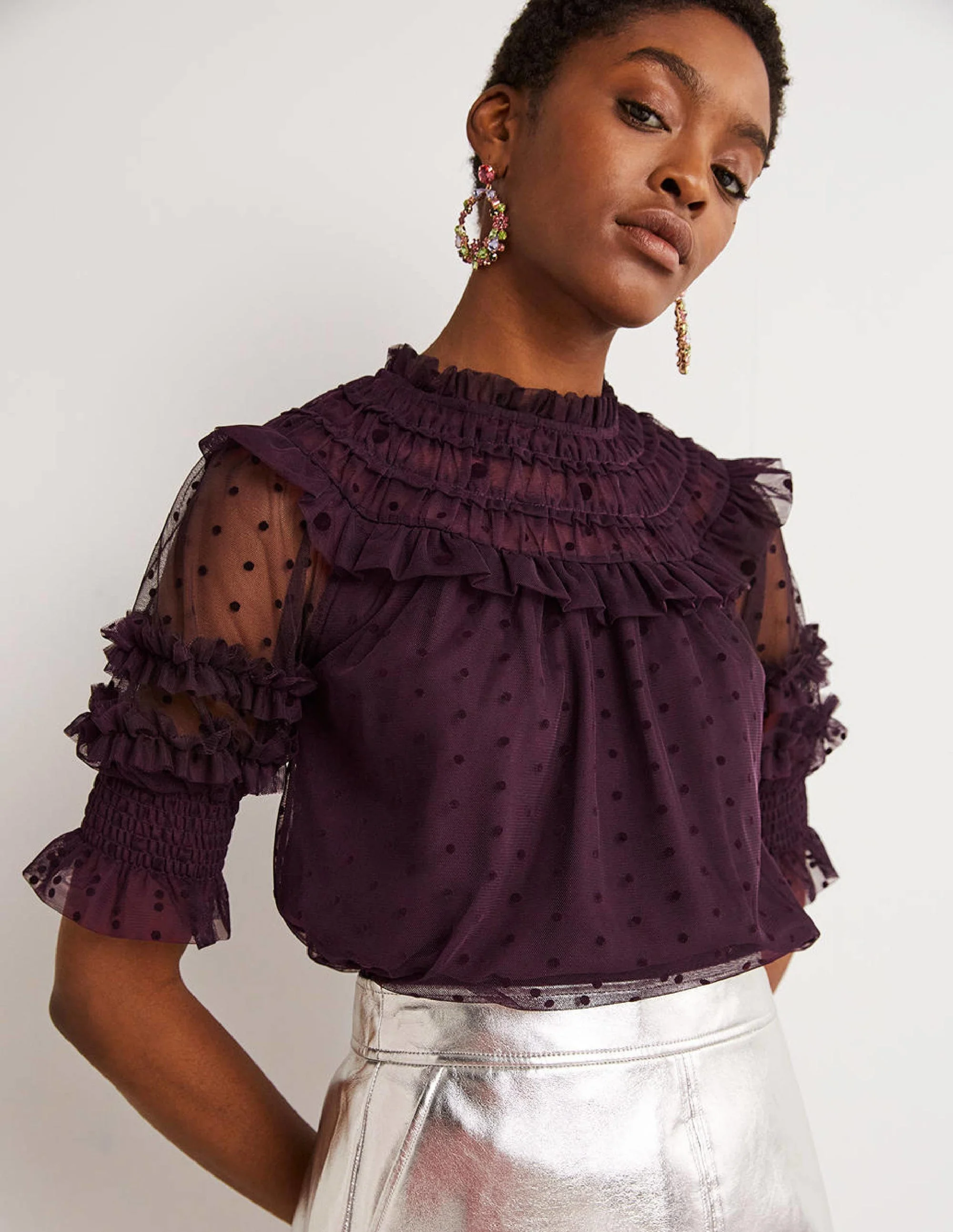 Purple Polka Dot Tulle Party Top-Feigen-Violett - Image 4