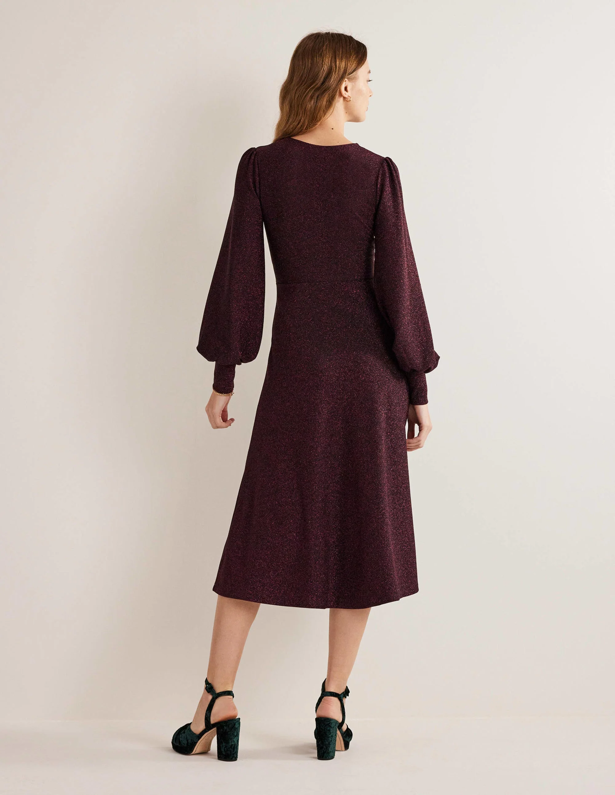 Purple Sparkle Metallic Jersey Midi Dress-Violett, Glitzer - Image 3