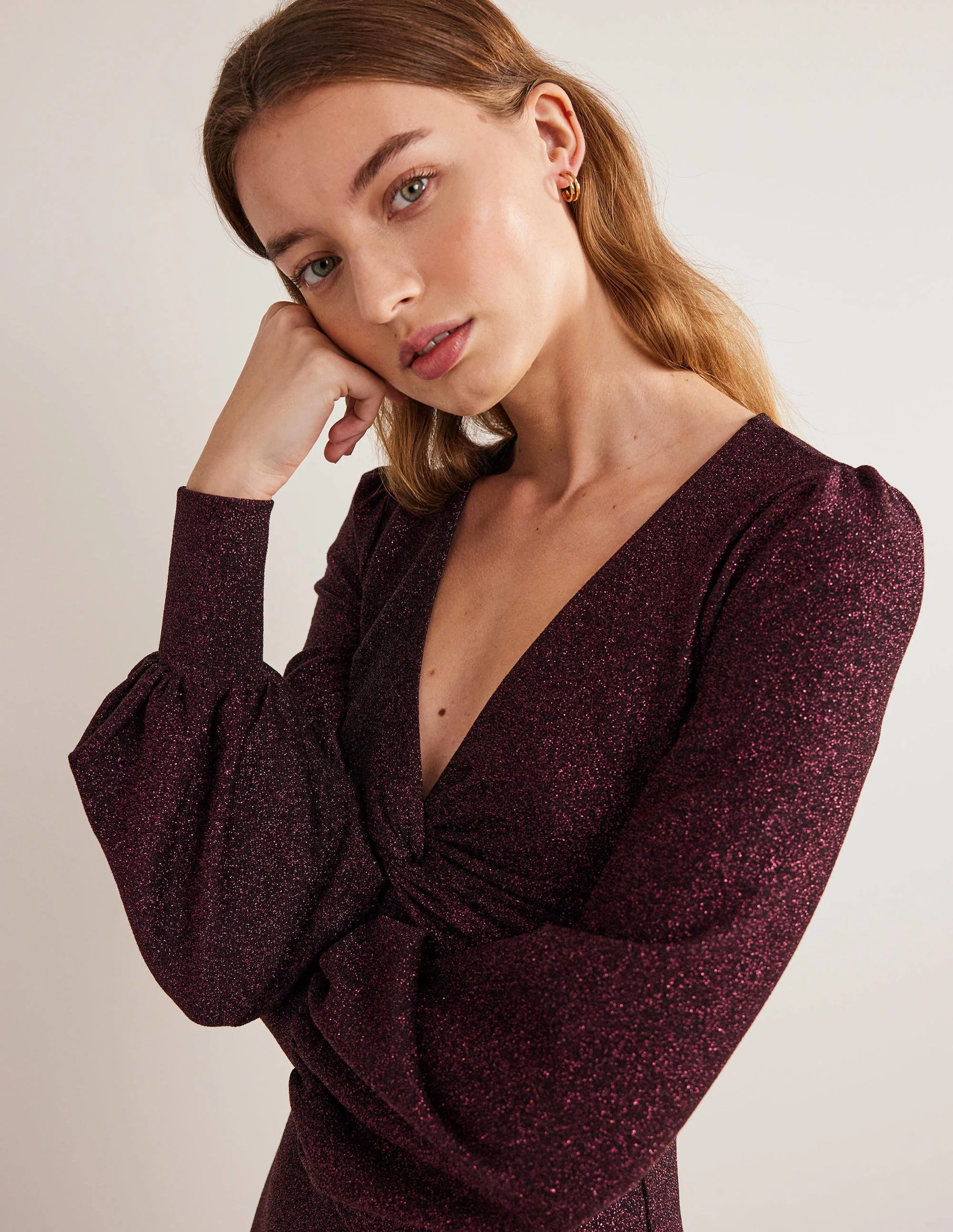Purple Sparkle Metallic Jersey Midi Dress-Violett, Glitzer - Image 4