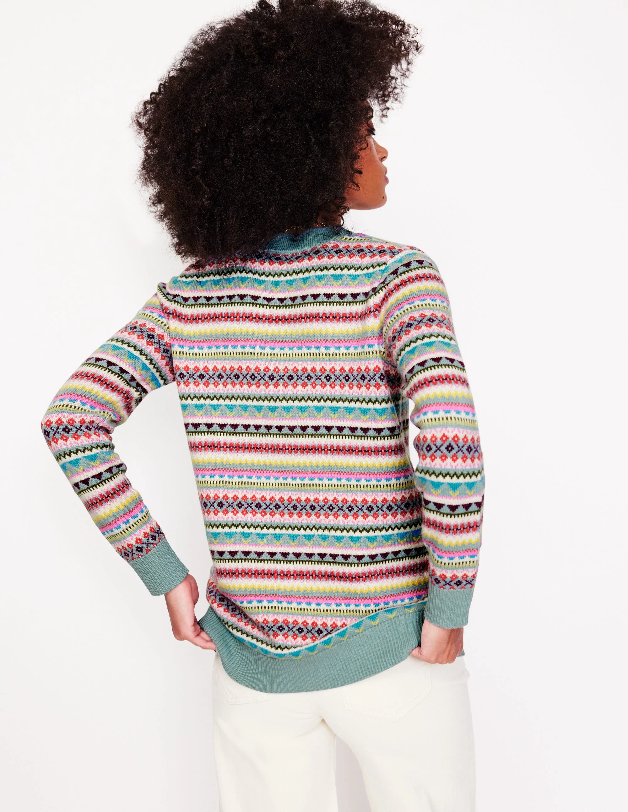 Quinn Strickjacke im Boyfriend-Stil-Blau, Klassisches Fair-Isle-Design - Image 3