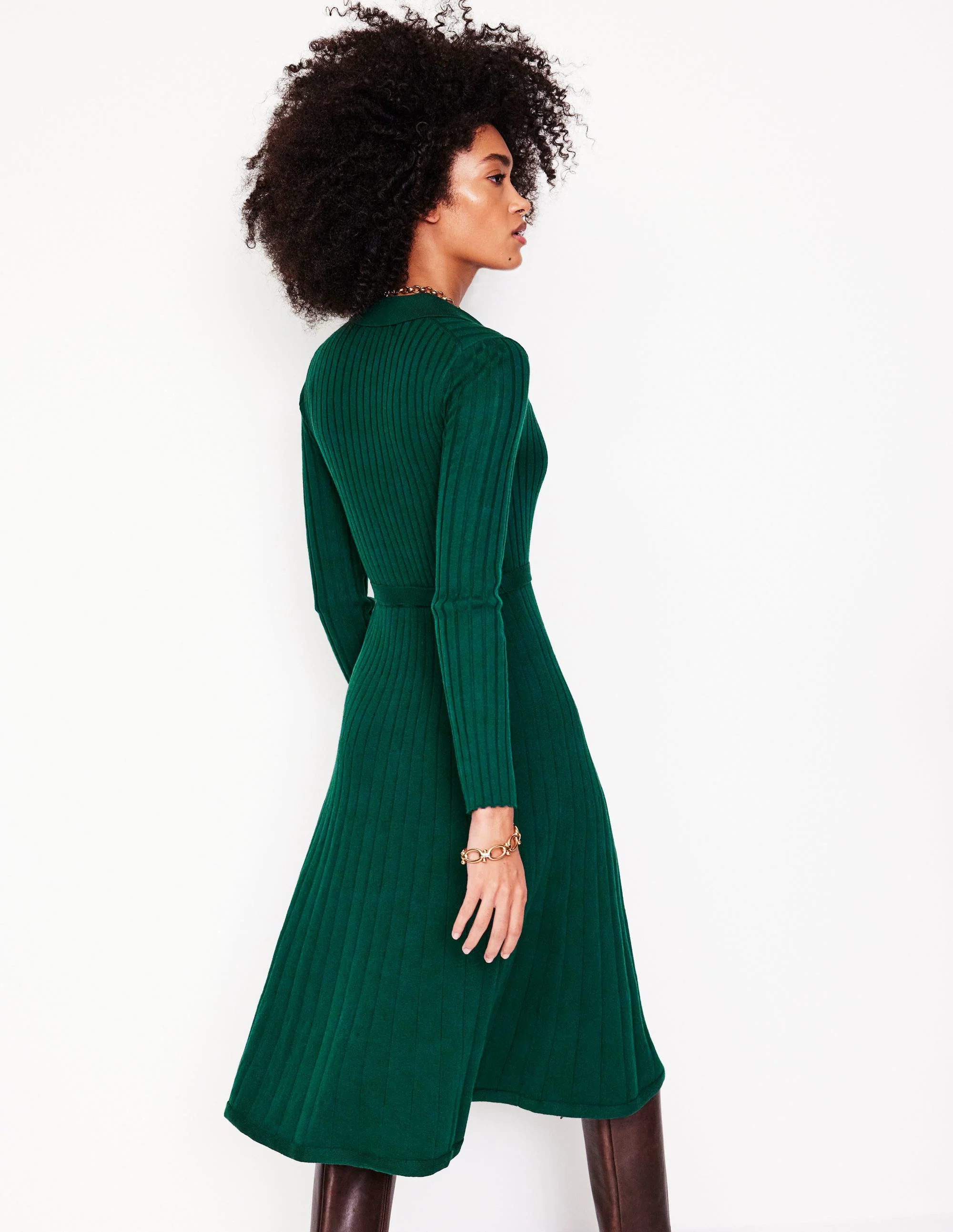 Rachel Gestrickes Hemdblusenkleid-Tannengrün - Image 3
