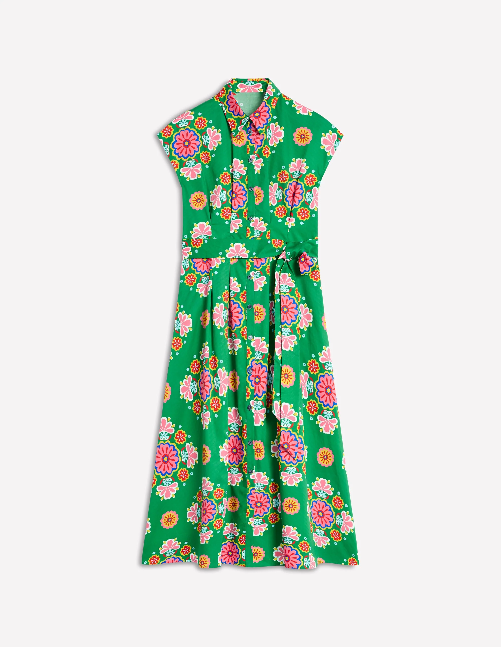 Rachel Midi-Hemdblusenkleid aus Baumwolle-Smaragdgrün, Wiese Kleiner Blumenstrauß - Image 5