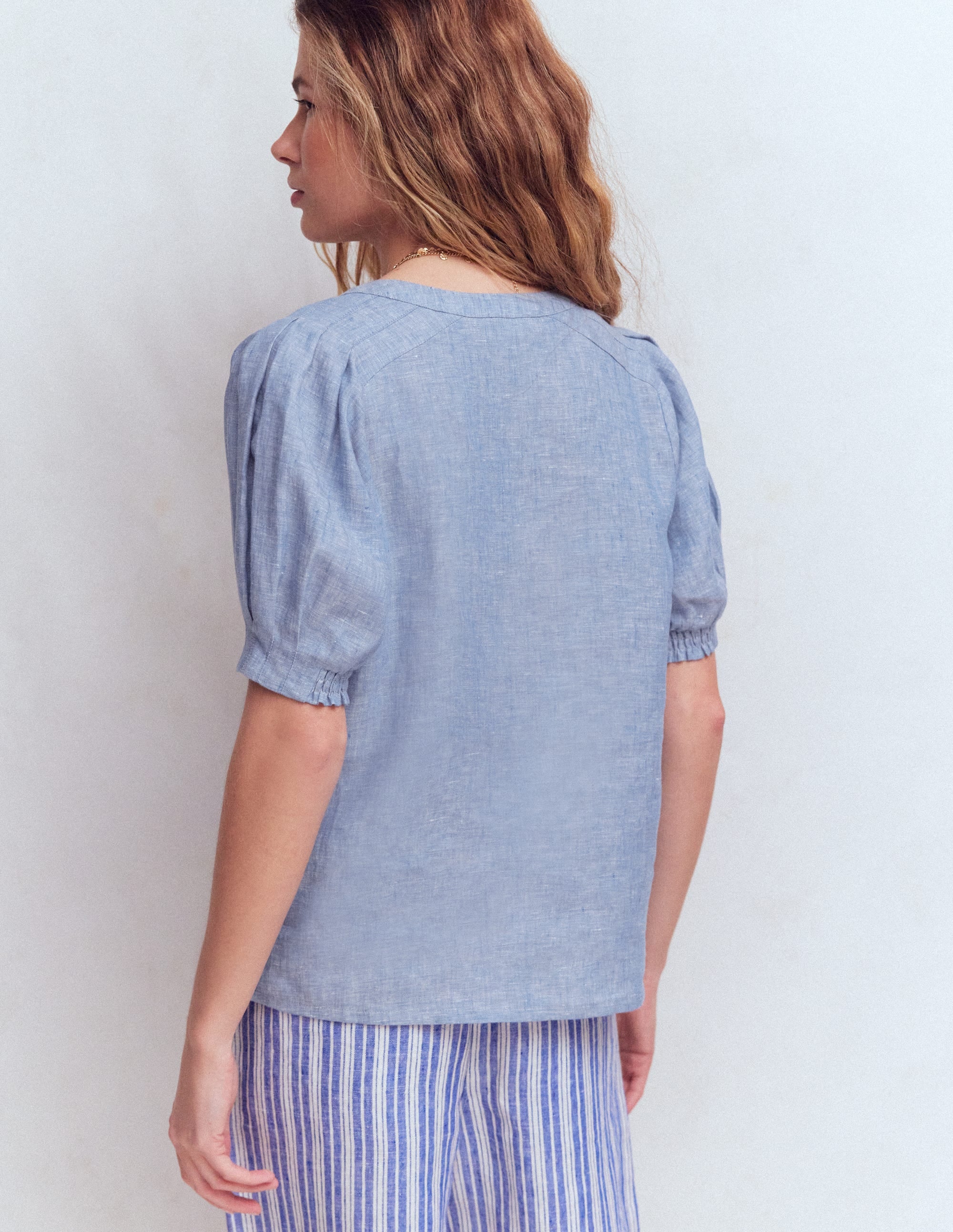 Rae Leinenoberteil-Blauer Faux-Uni - Image 3