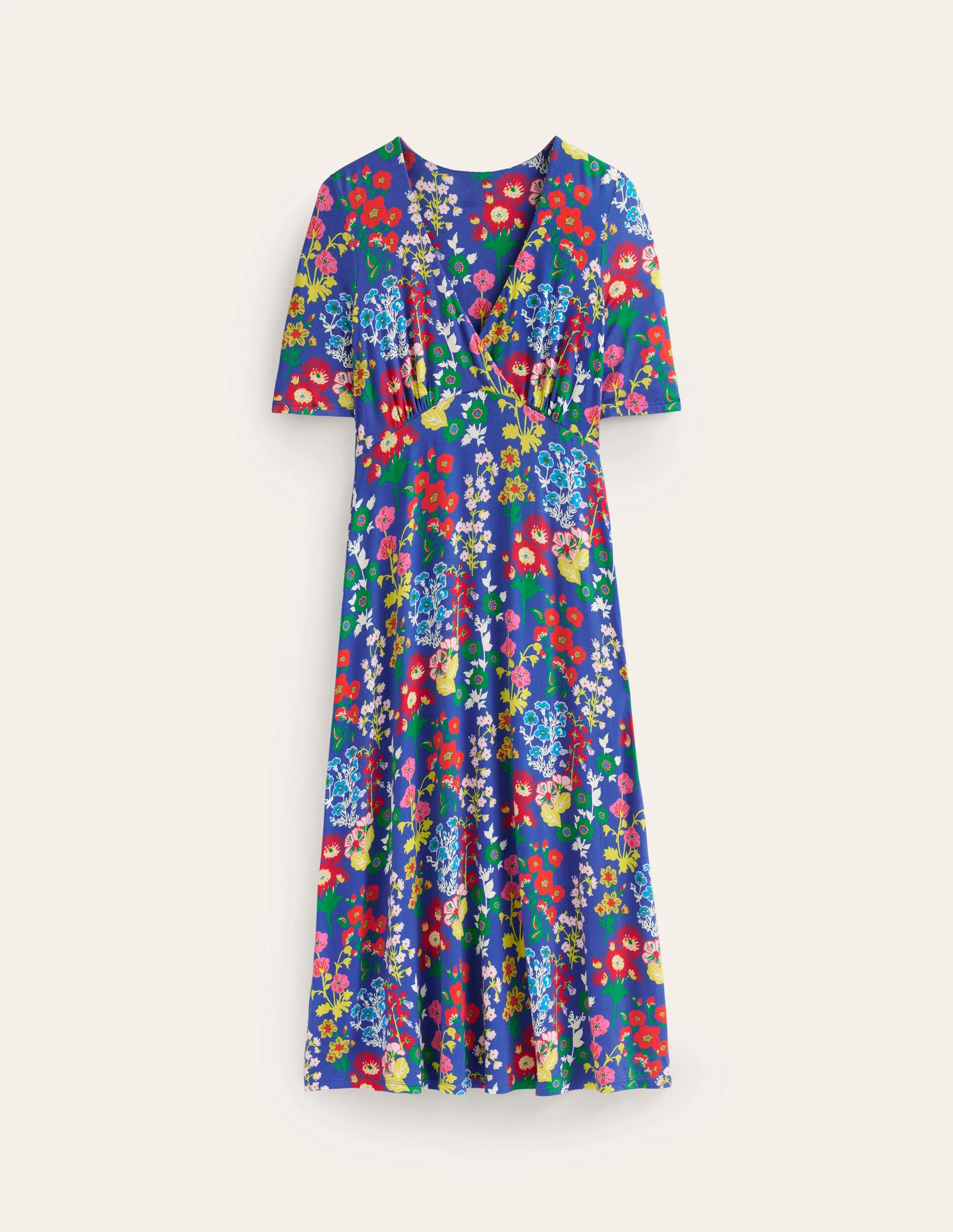Rebecca Midi-Teekleid aus Jersey-Blau, Wildblumenstrauß - Image 5