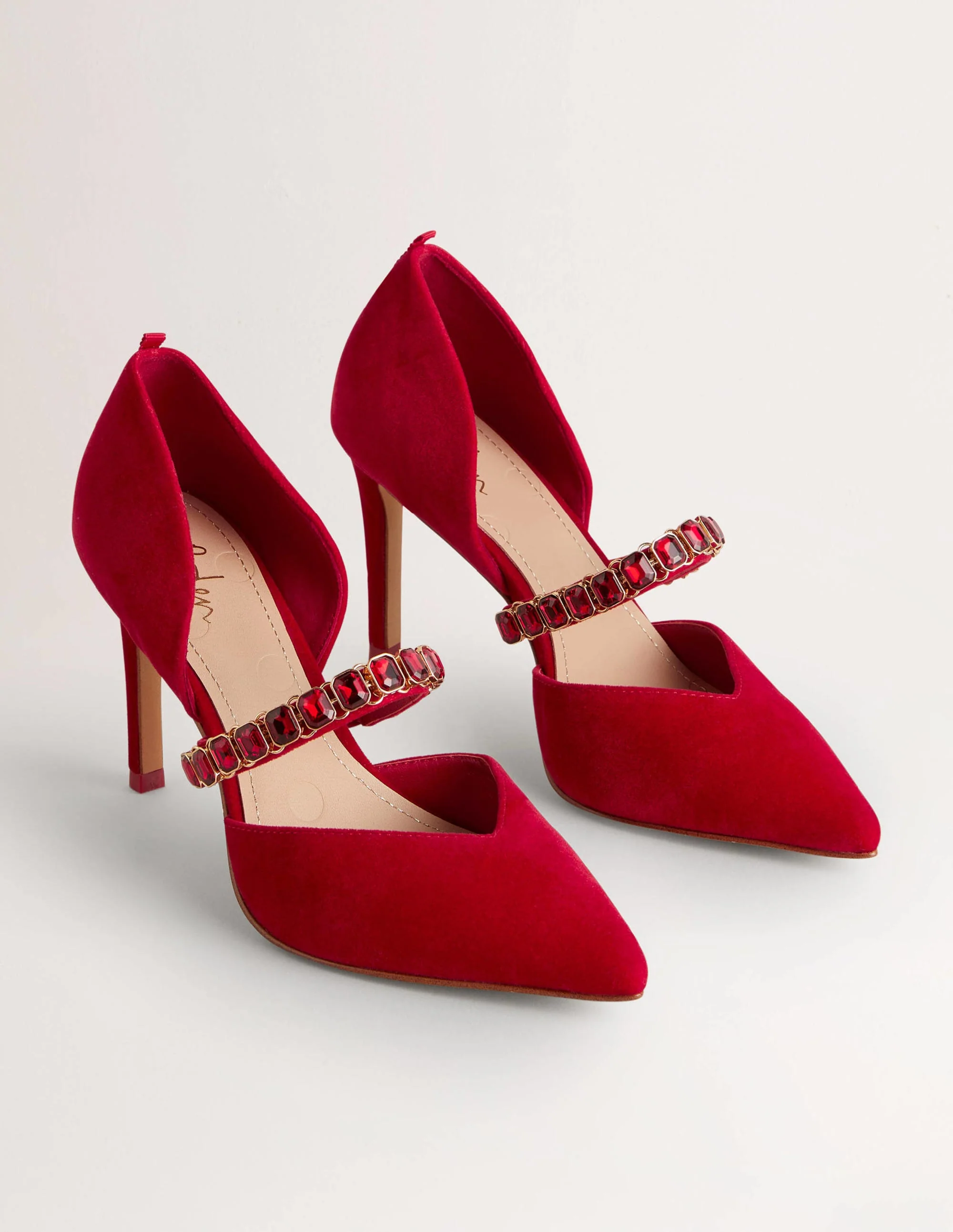 Red Crystal Strap Heeled Courts-Weihnachtssternrot - Image 2
