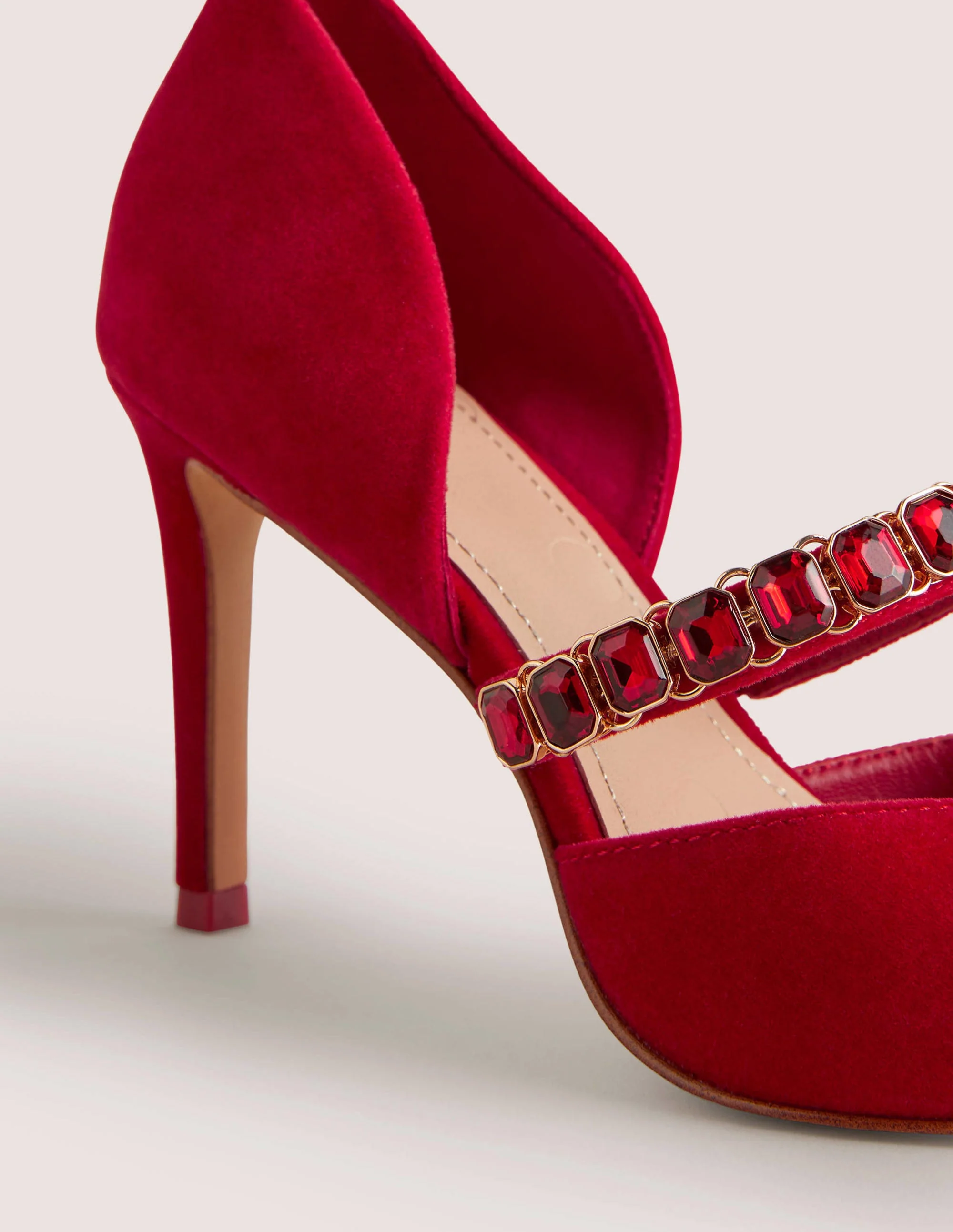 Red Crystal Strap Heeled Courts-Weihnachtssternrot - Image 3