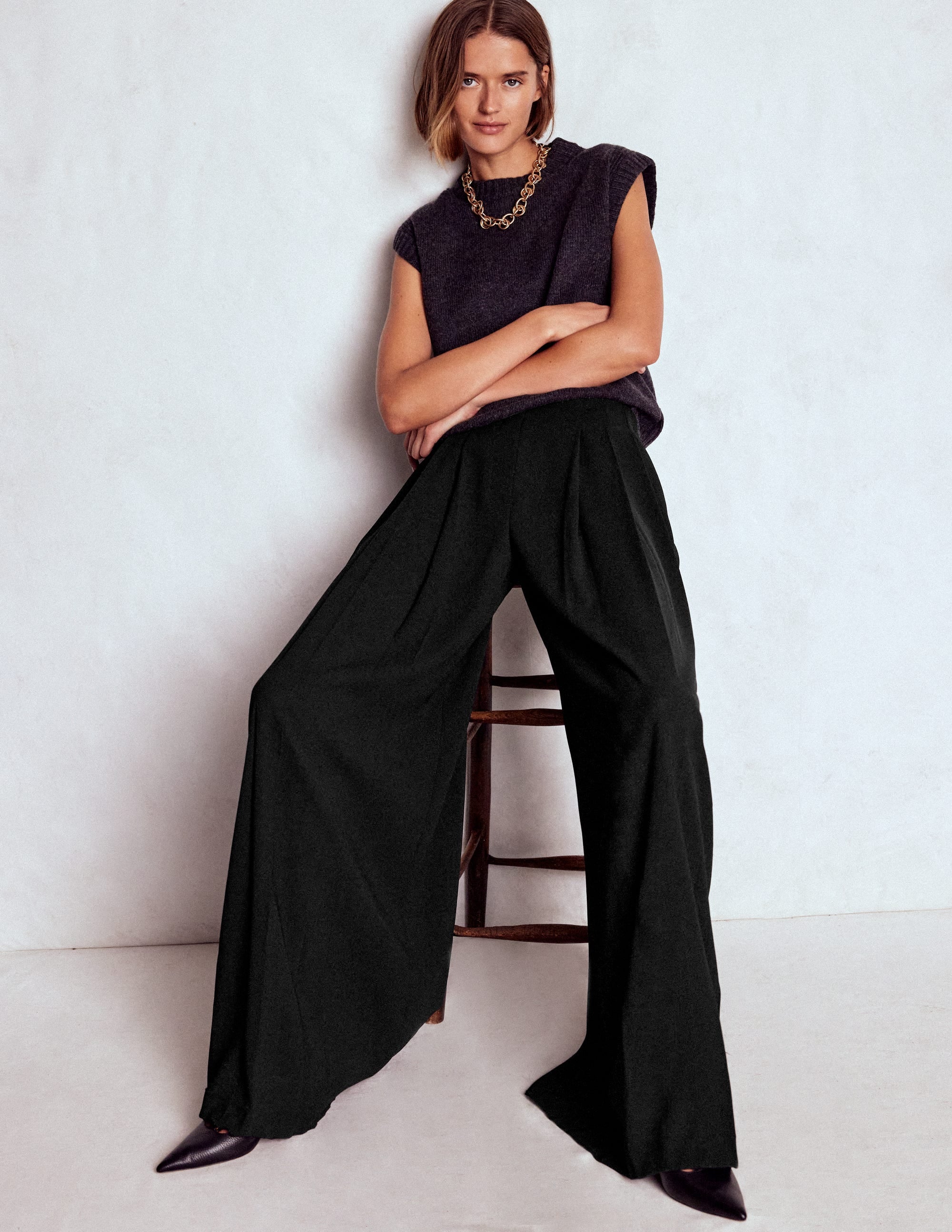 Regent Hose mit weitem Bein-Schwarz