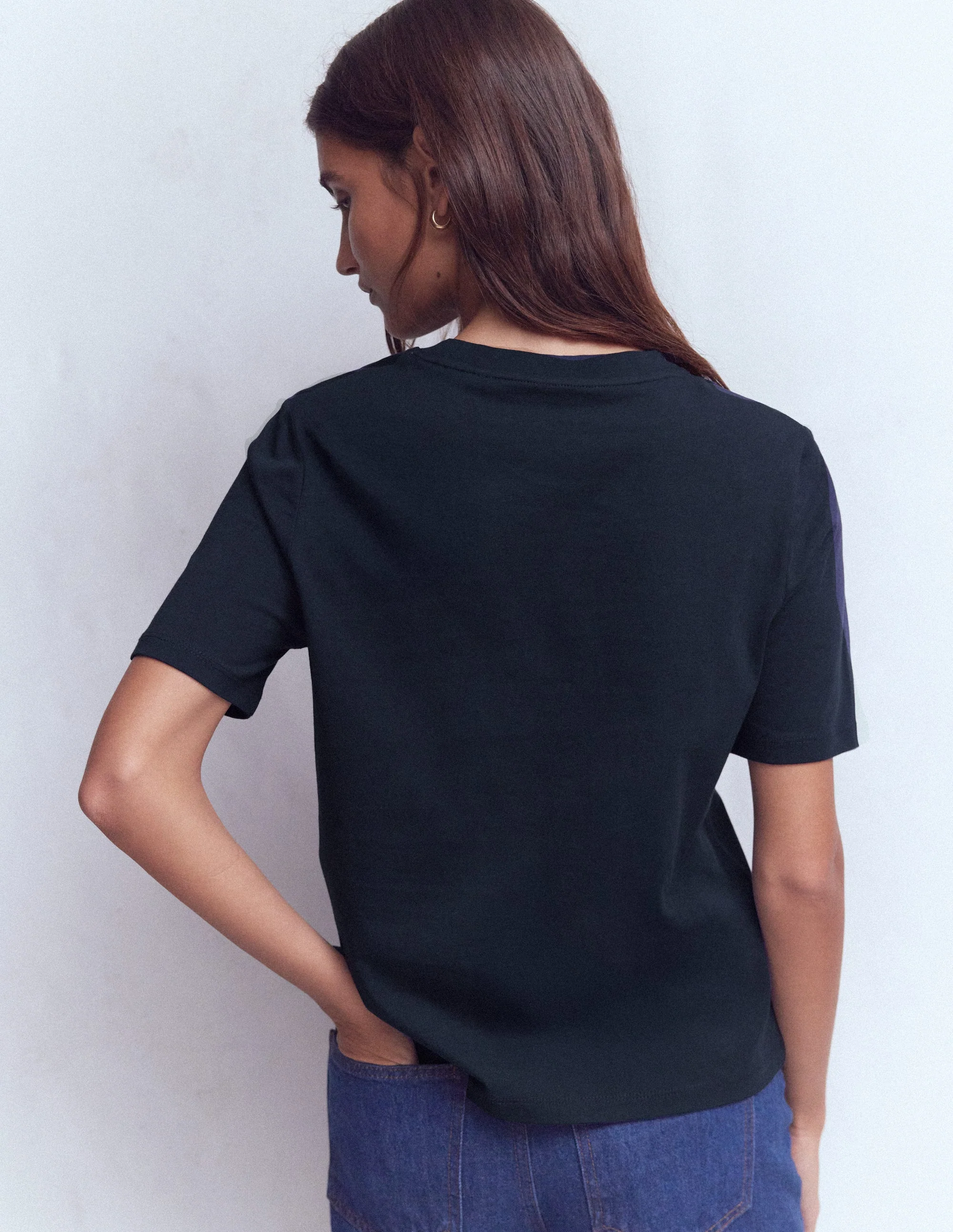 Ren Baumwoll-T-Shirt mit Rundhalsausschnitt-Marineblau - Image 3