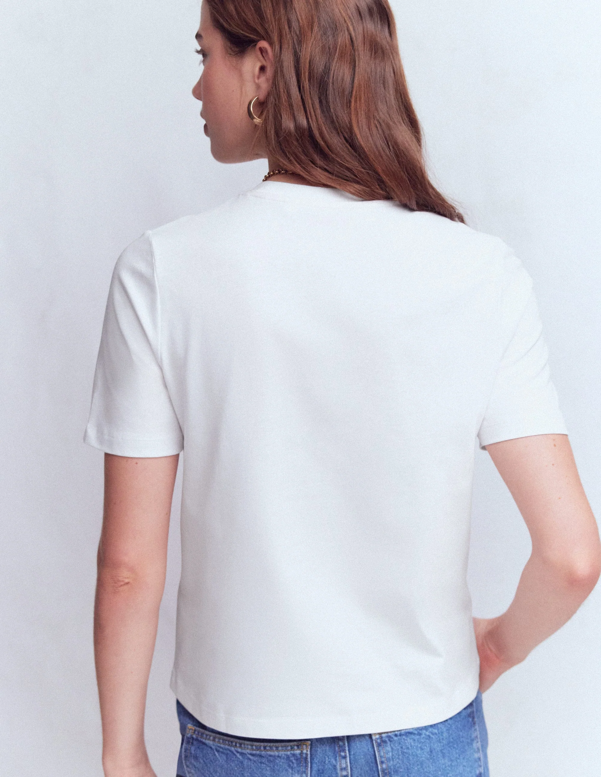 Ren Baumwoll-T-Shirt mit Rundhalsausschnitt-Weiß - Image 3