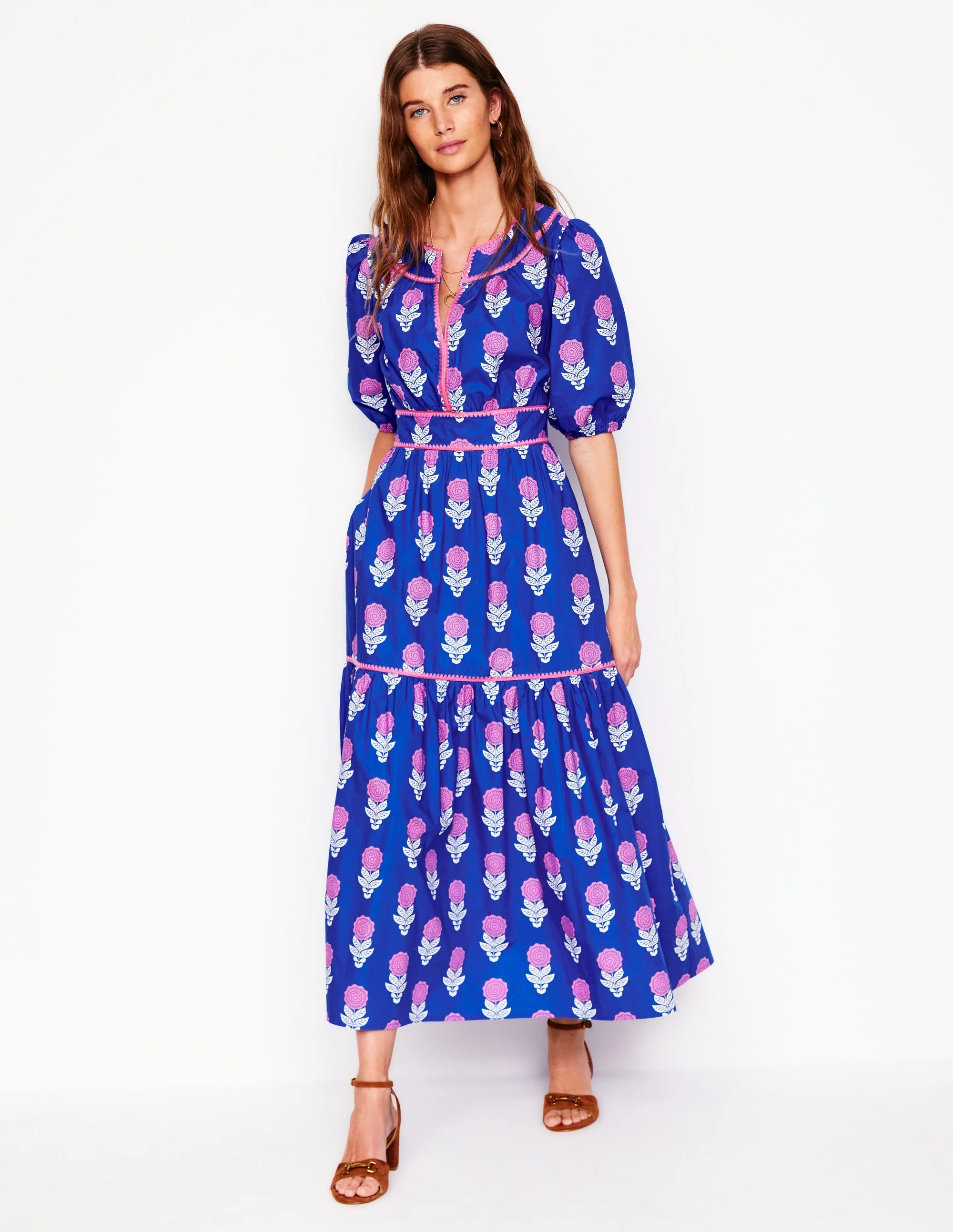 Rhea Besticktes Midikleid-Galerie-Blau, Dahlienzweig - Image 5