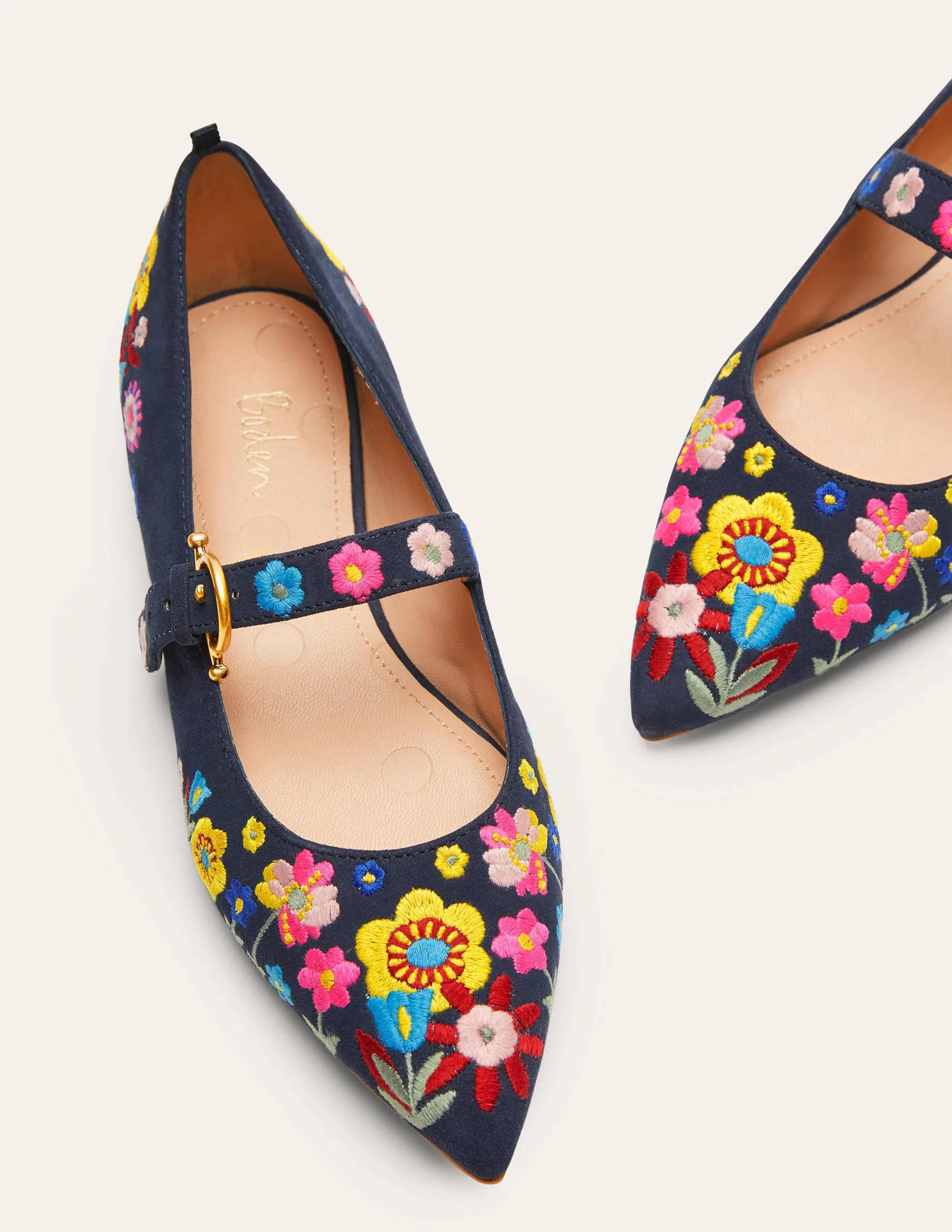 Riemchenschuhe mit spitzer Zehenpartie-Navy/Stickerei - Image 2