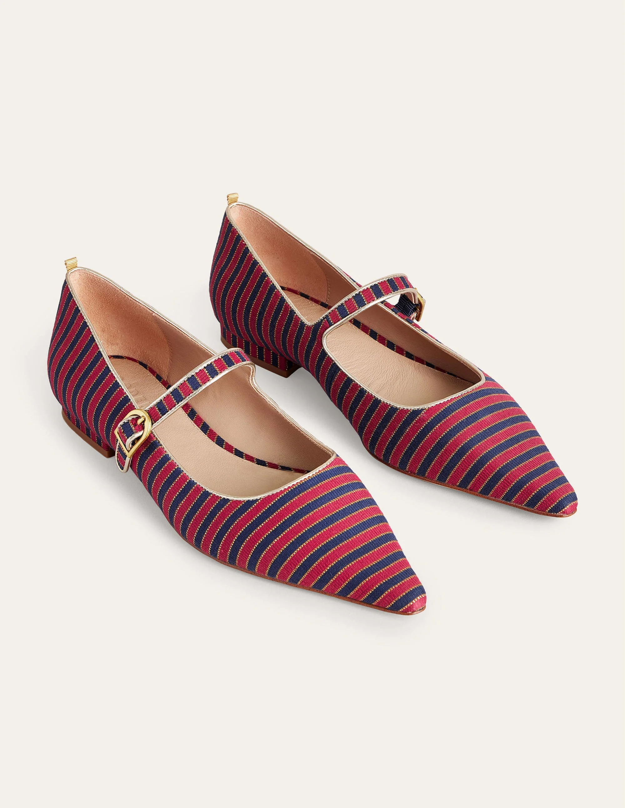 Riemchenschuhe mit spitzer Zehenpartie-Rot/Navy, Gestreift - Image 2