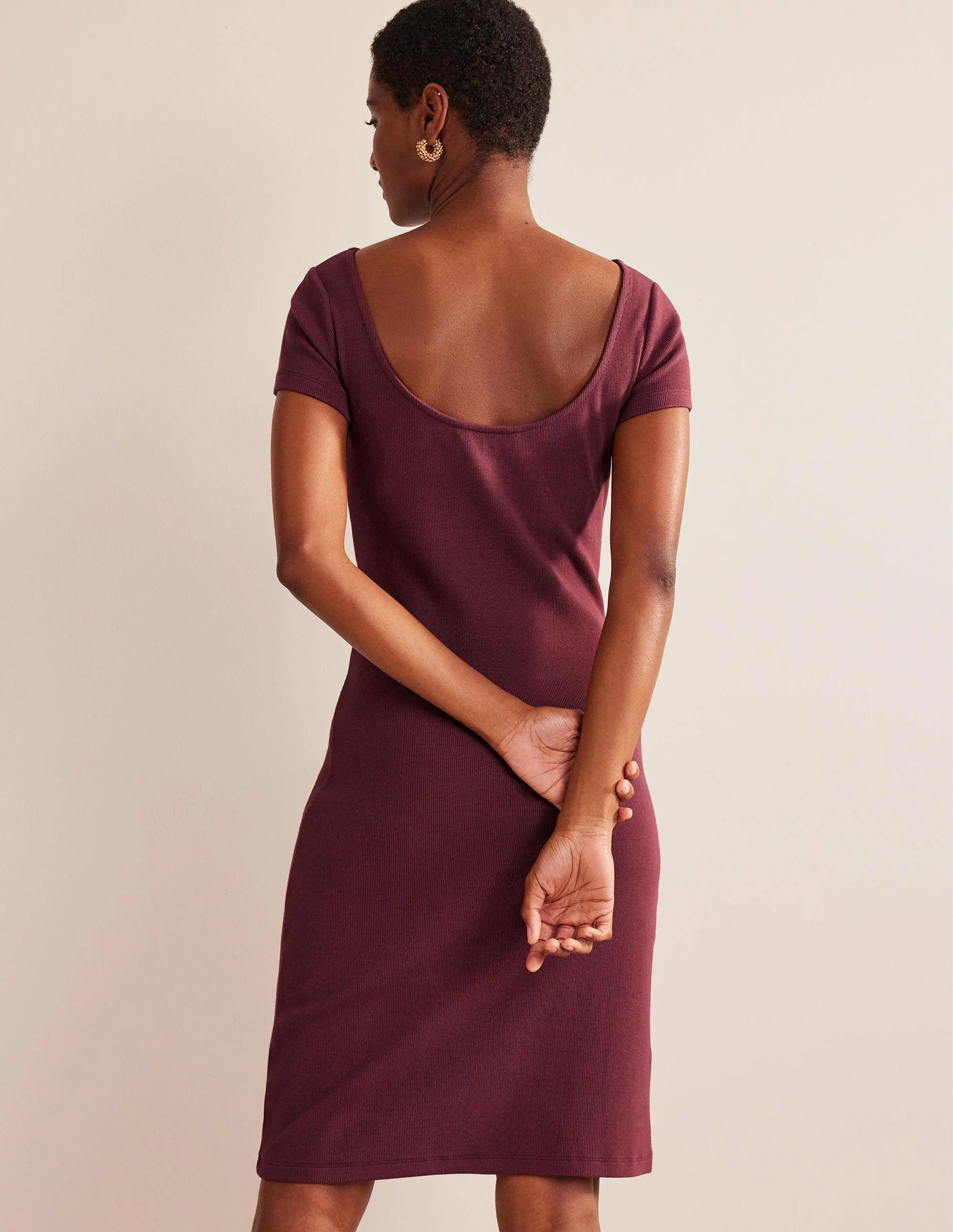 Rippjersey-Minikleid mit tiefem Rückenausschnitt-Dunkles Burgunderrot - Image 3