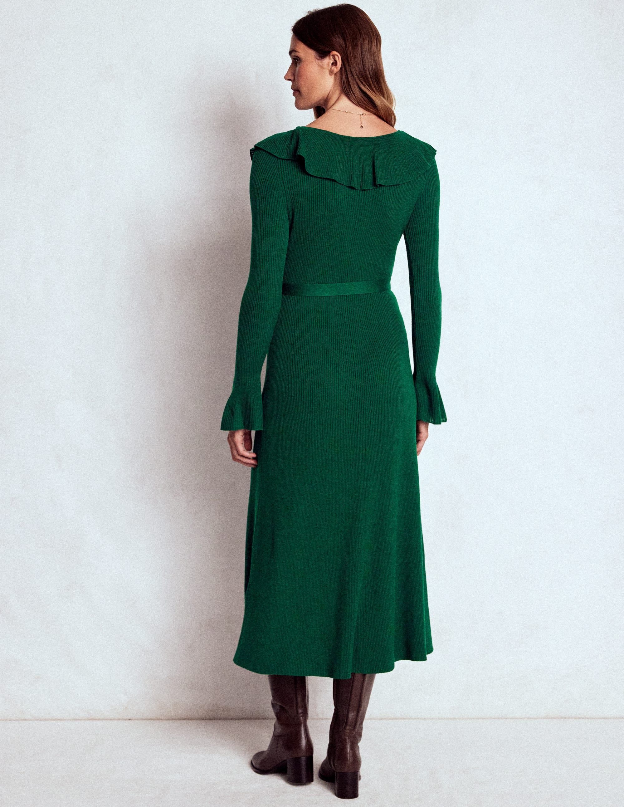 Rippstrick-Kleid mit Rüschen-Dunkles Smaragdgrün - Image 3