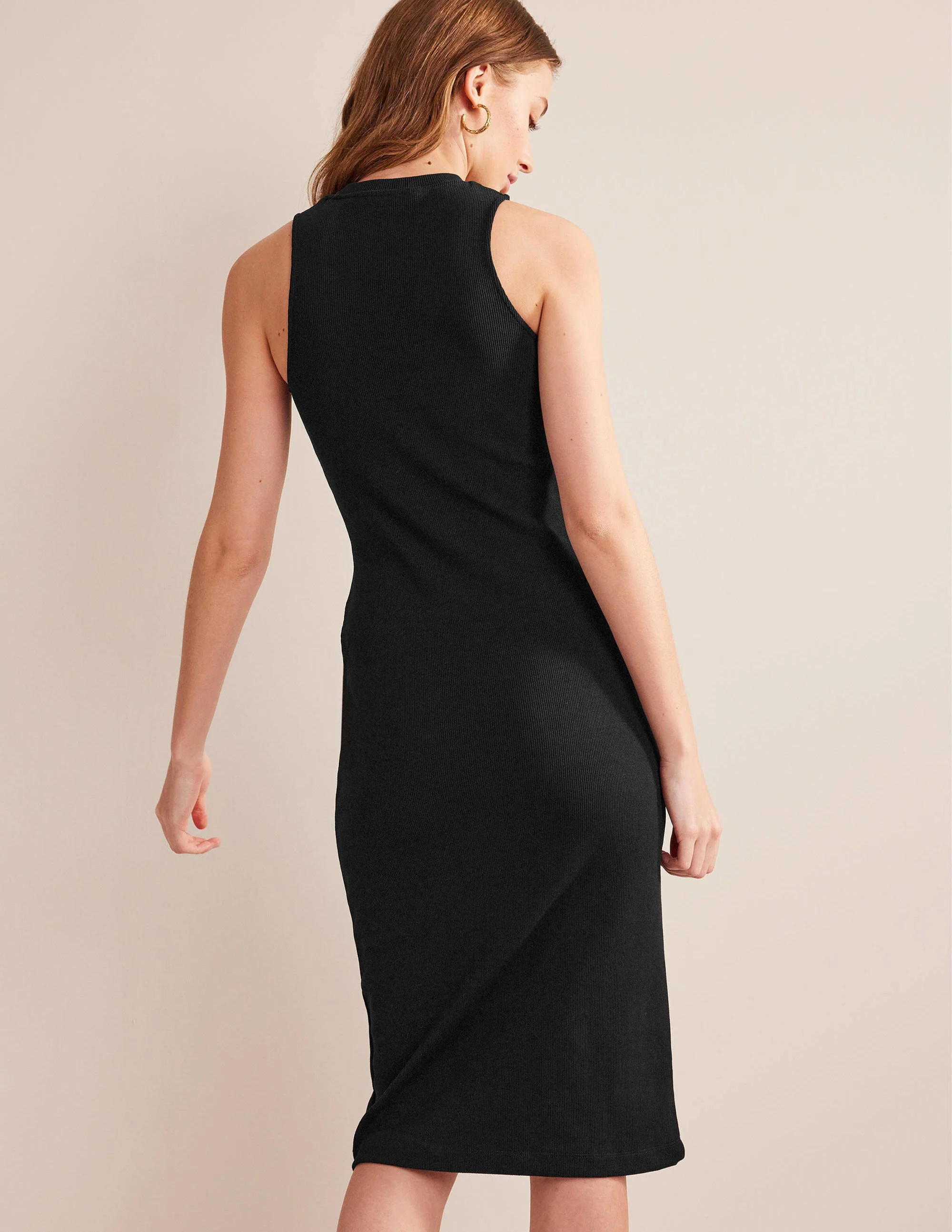 Rippstrick-Midikleid aus Jersey mit Racer-Ausschnitt-Schwarz - Image 3